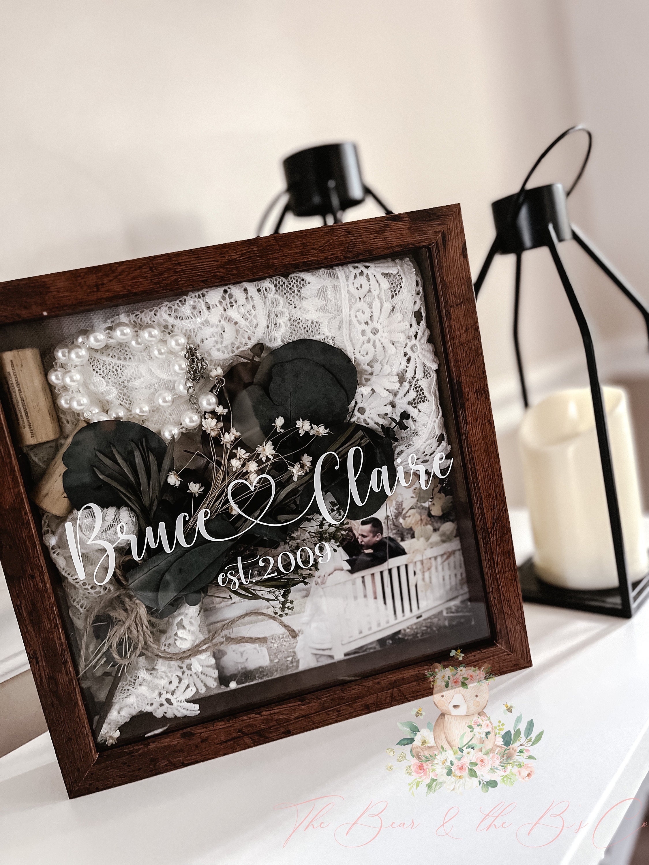 Personalized Wedding Day Keepsake Shadowbox Gift with Couples Name and Date