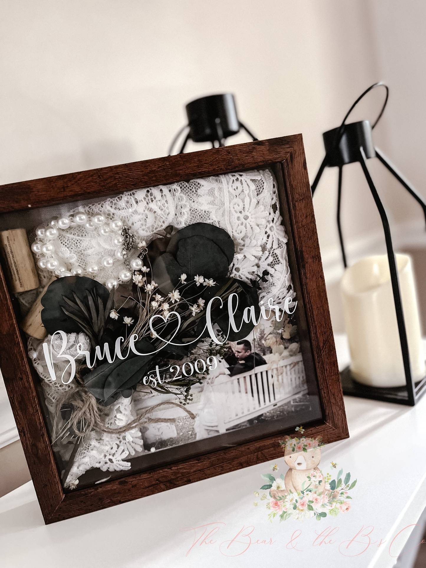 Personalized Wedding Day Keepsake Shadowbox Gift with Couples Name and Date