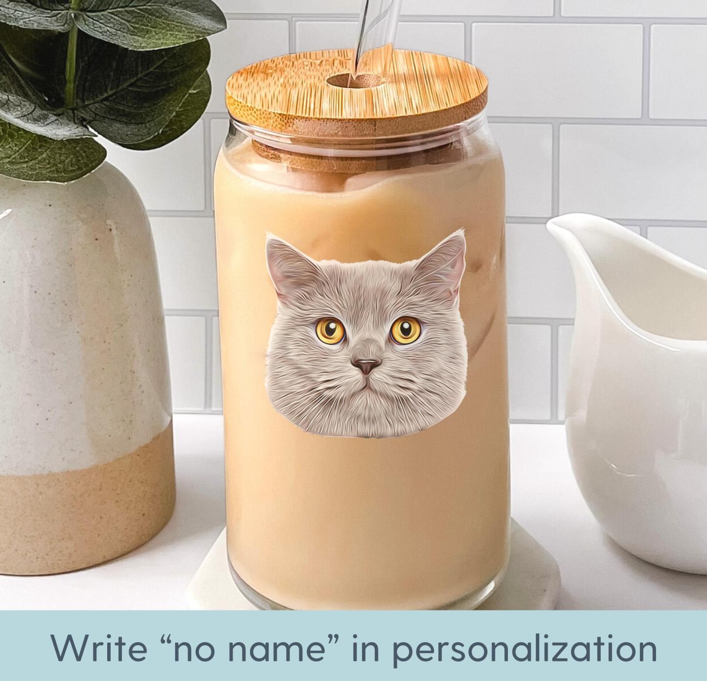 Personalized Pet Glass with Bamboo Lid, Custom Pet Portrait Cup