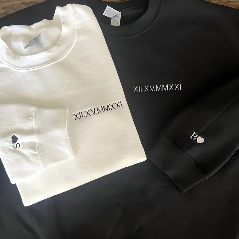 Custom Embroidered Roman Numeral Date Couple Hoodie