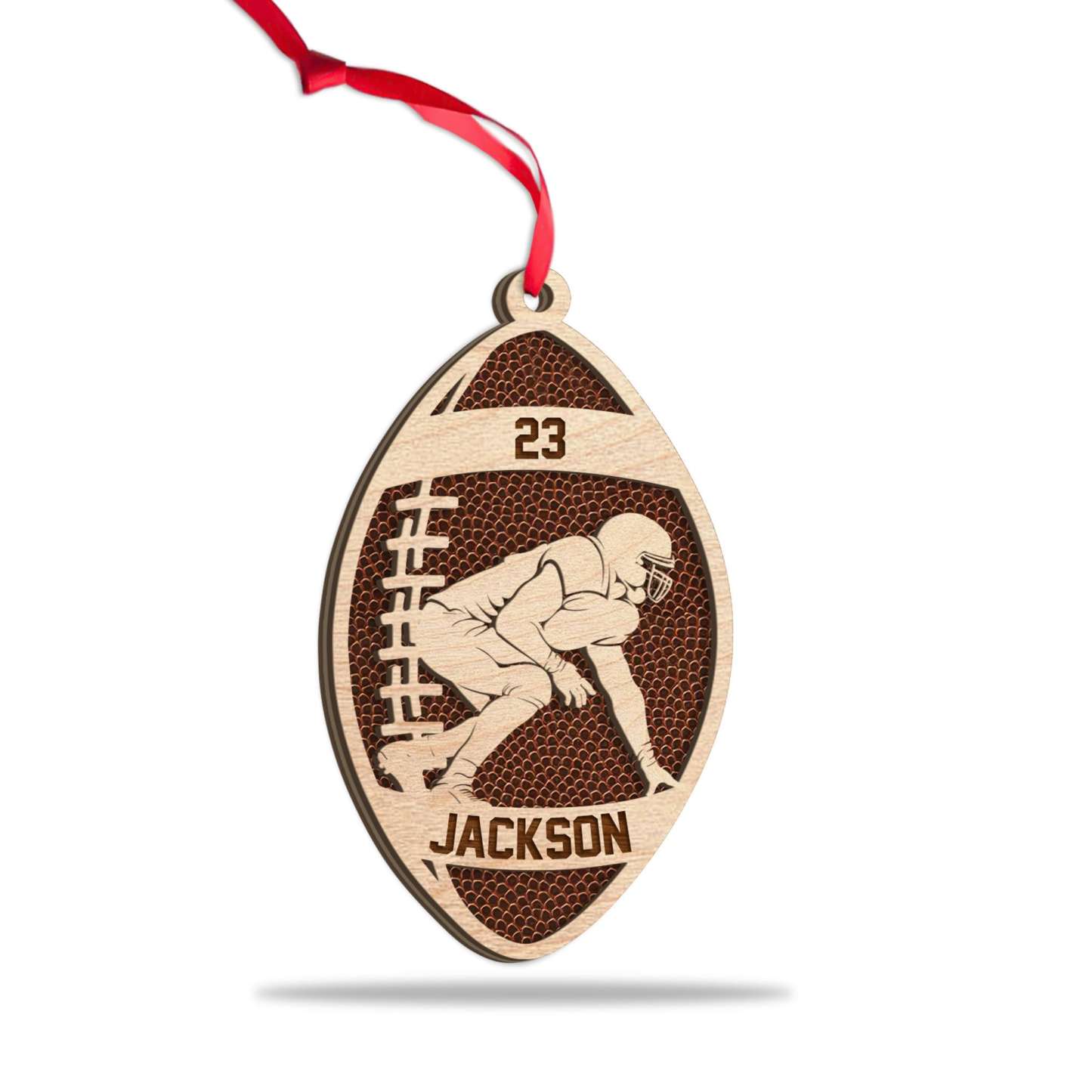 Personalized Football American  Wood Ornament, Custom Football Player Christmas Tree Ornament