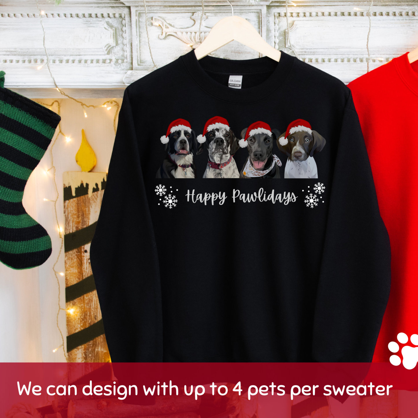 Personalized Pet Sweater Using Pet Photo + Name Custom Hand Drawn Dog Face Christmas Sweatshirt
