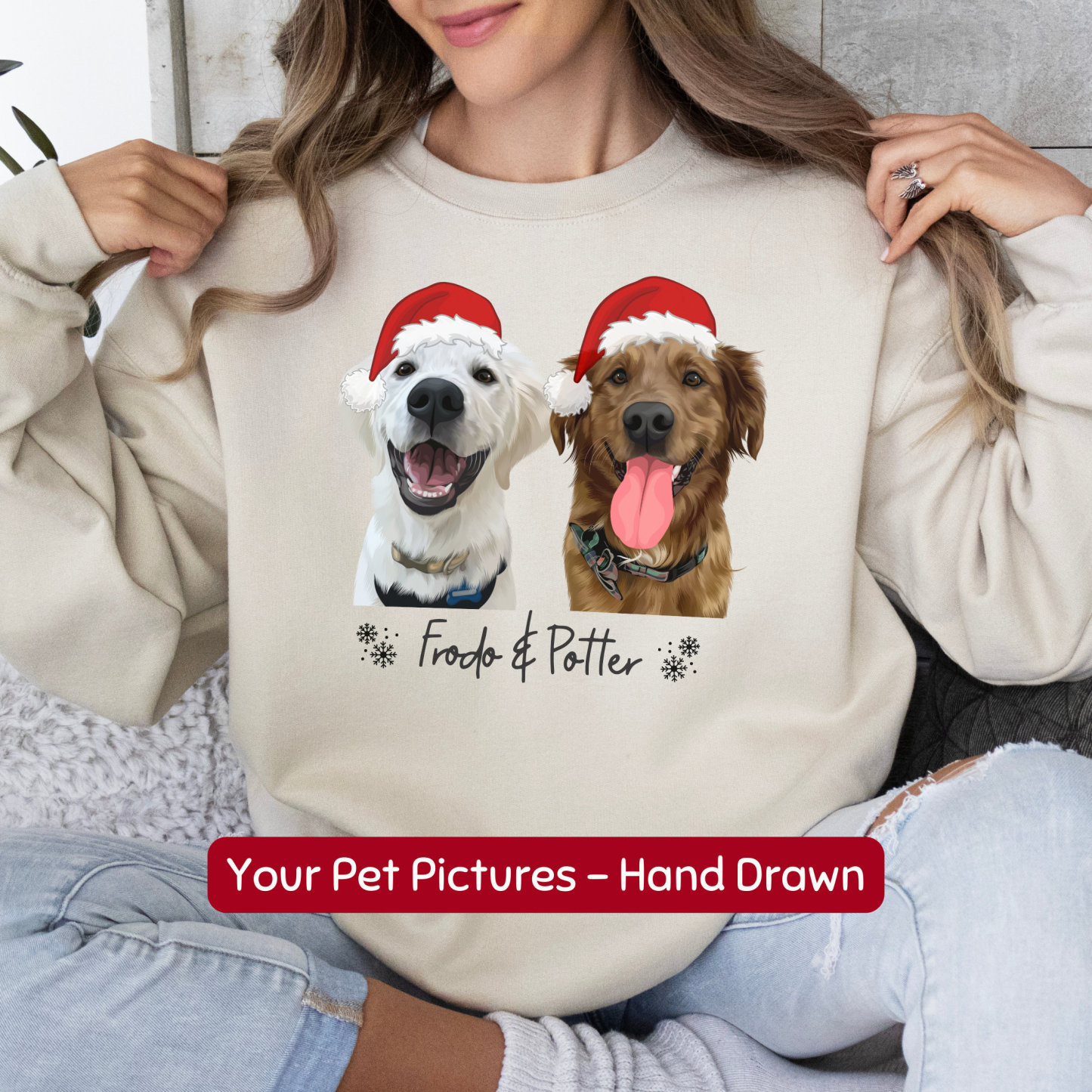 Personalized Pet Sweater Using Pet Photo + Name Custom Hand Drawn Dog Face Christmas Sweatshirt