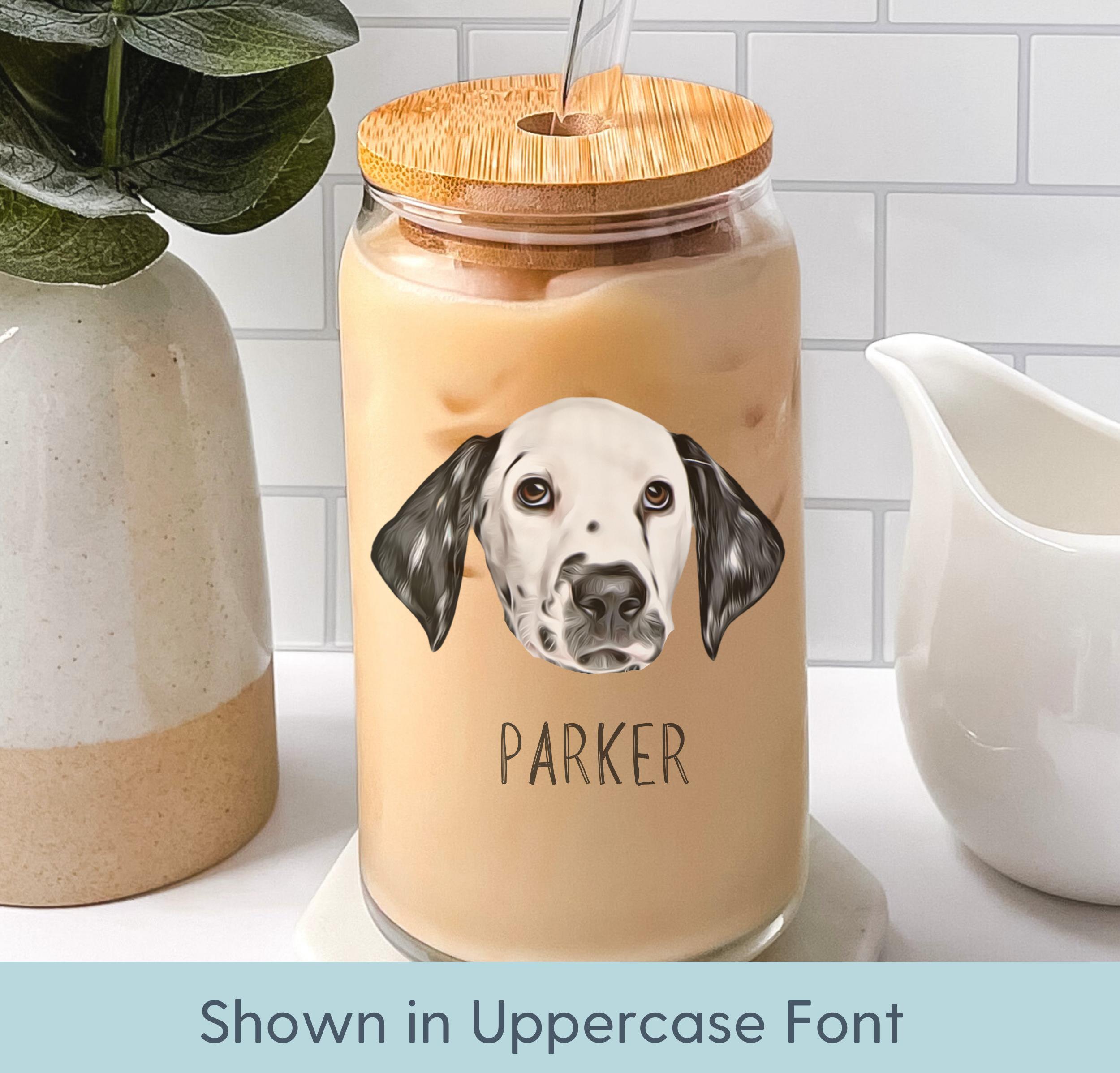Personalized Pet Glass with Bamboo Lid, Custom Pet Portrait Cup