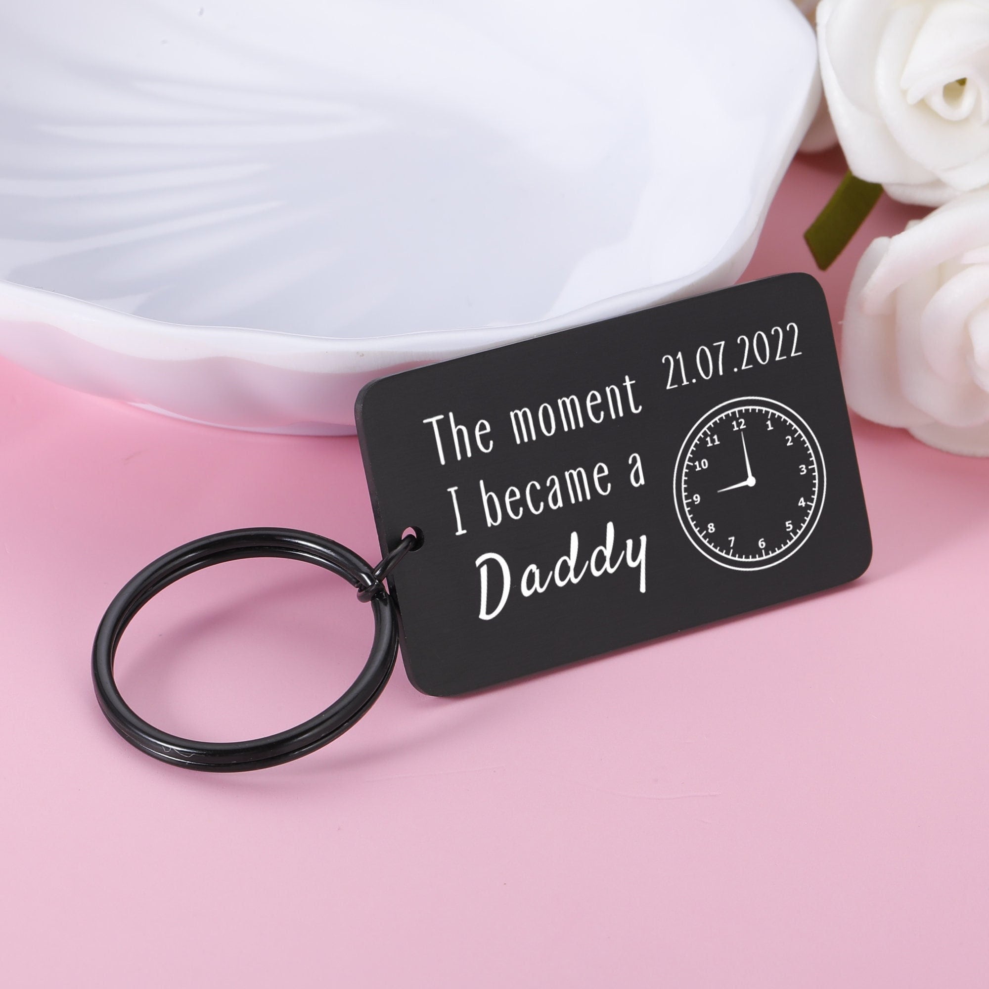 The Moment I Became a Daddy Keyring, Christmas Gifts for Dad Mom, Father’s Day keychain, Gift for new dad, Personalized birth time and date