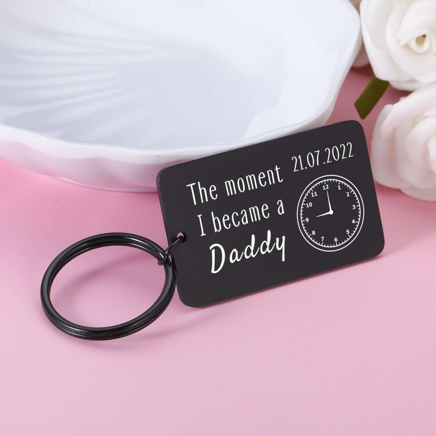 The Moment I Became a Daddy Keyring, Christmas Gifts for Dad Mom, Father’s Day keychain, Gift for new dad, Personalized birth time and date