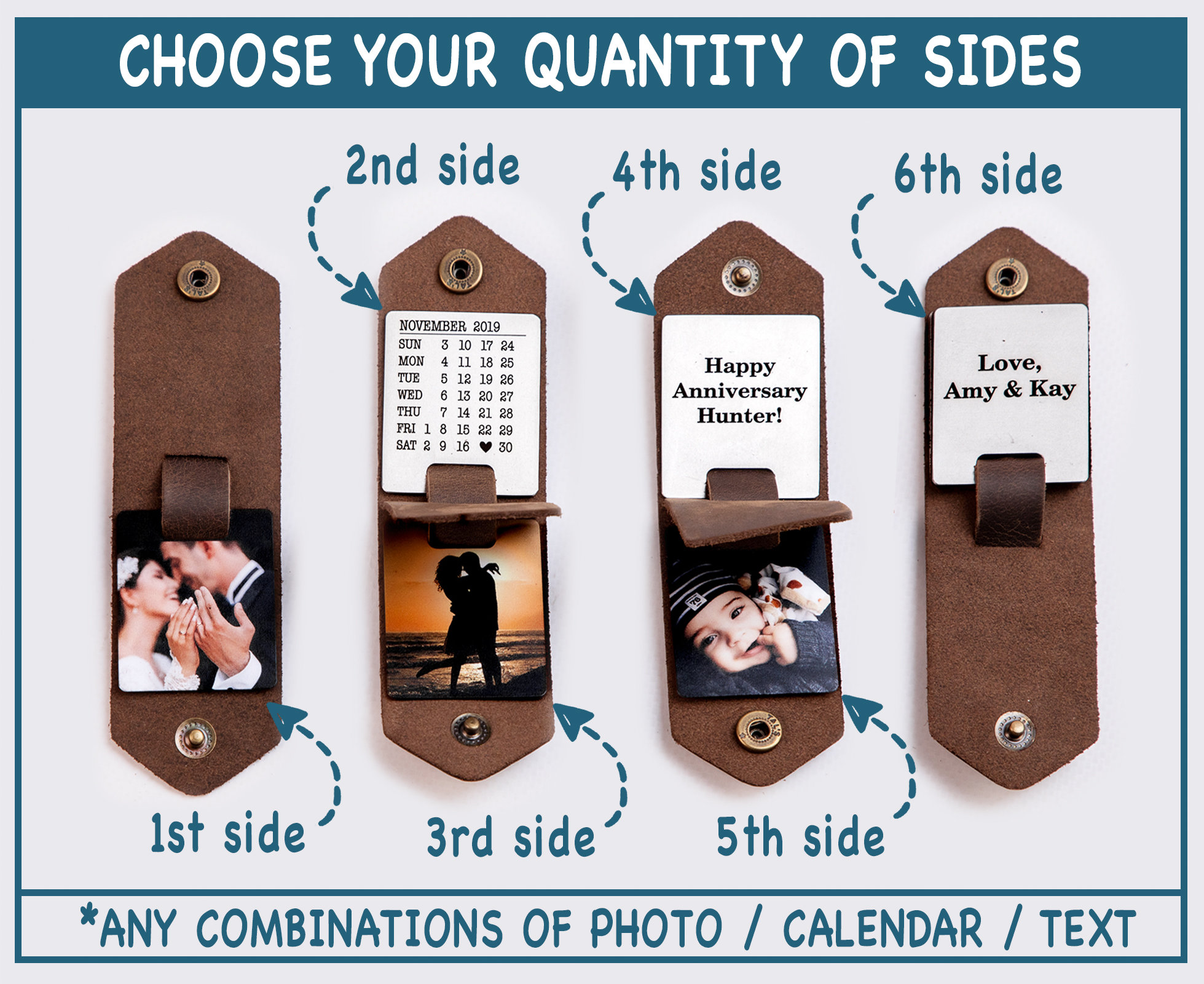 First time dad gift, Leather keychain personalized with photo and name, new dad gift from daughter, daddy to be photo gift