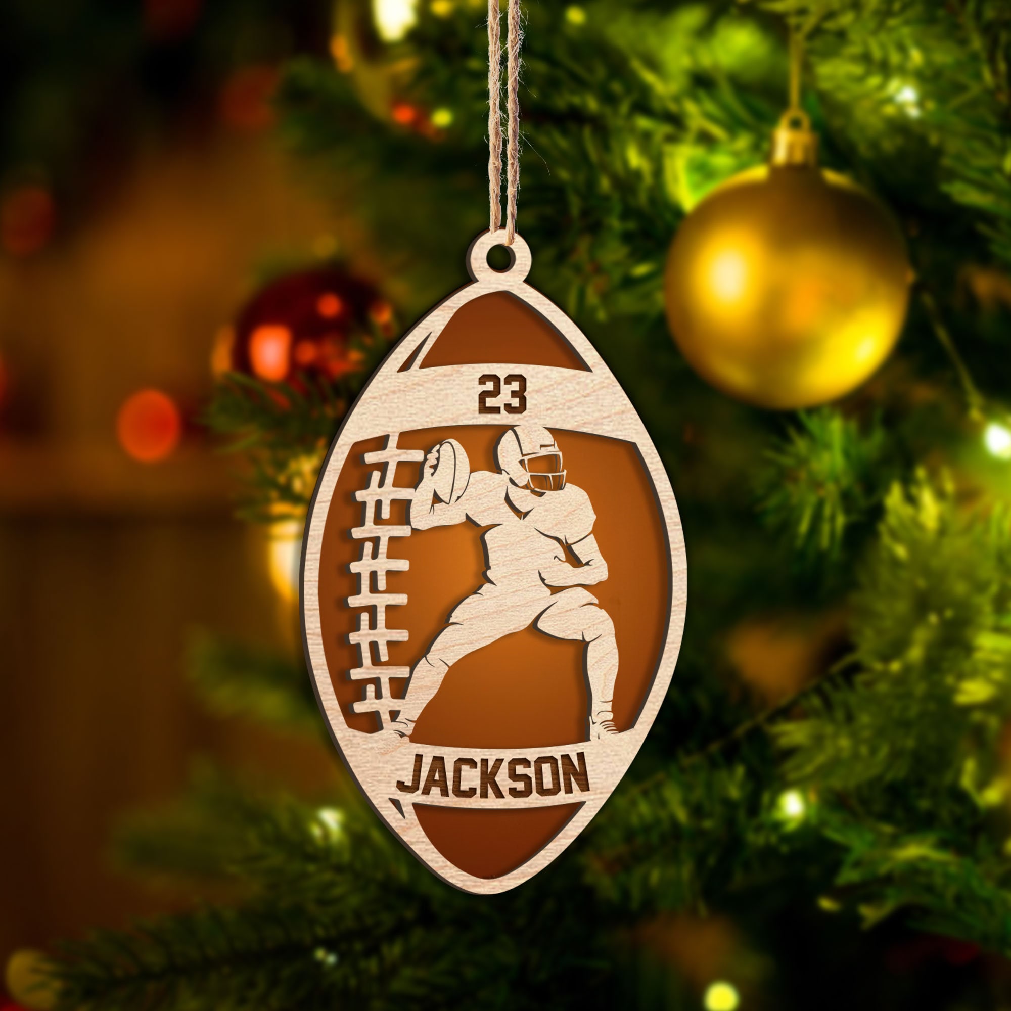 Personalized Football American  Wood Ornament, Custom Football Player Christmas Tree Ornament