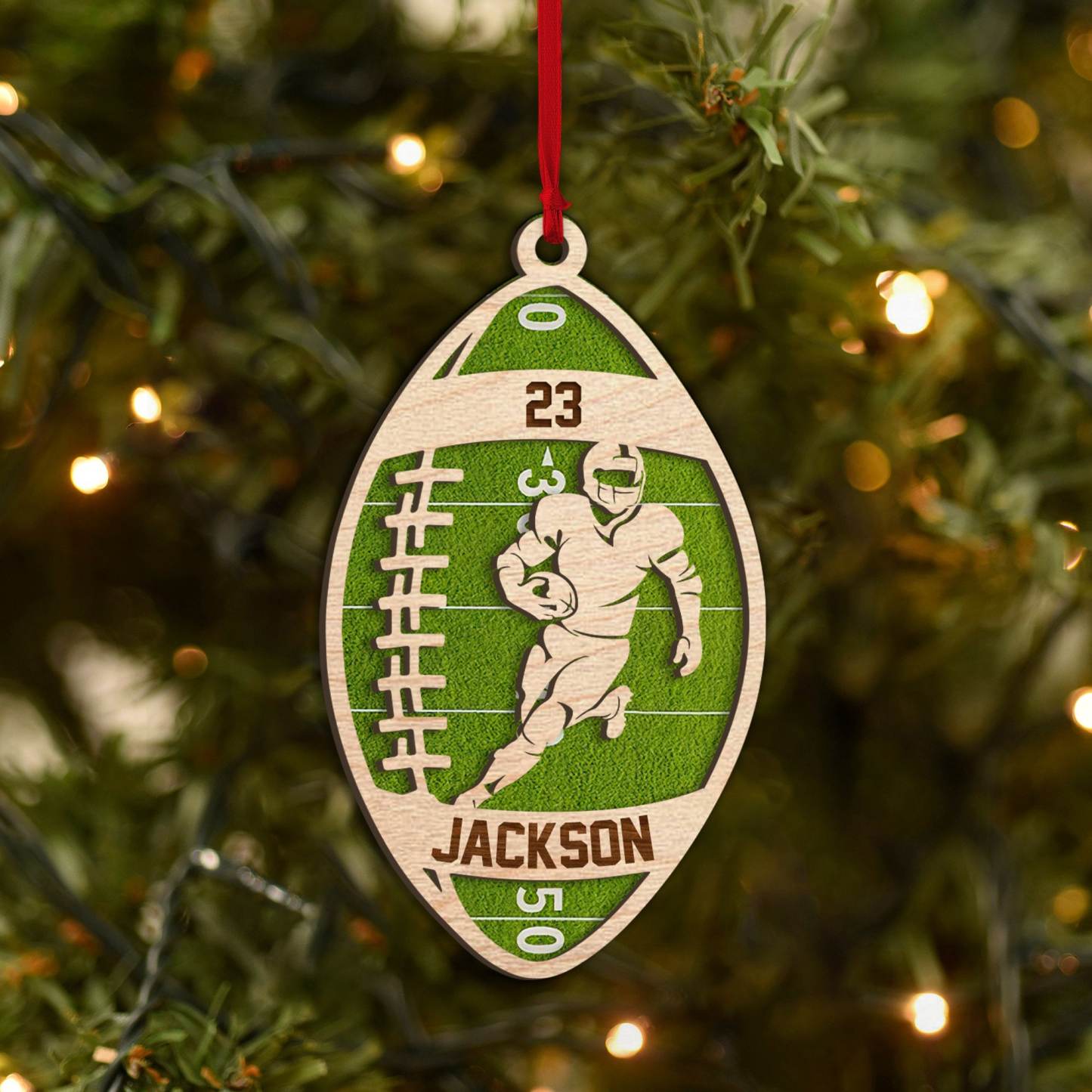 Personalized Football American  Wood Ornament, Custom Football Player Christmas Tree Ornament