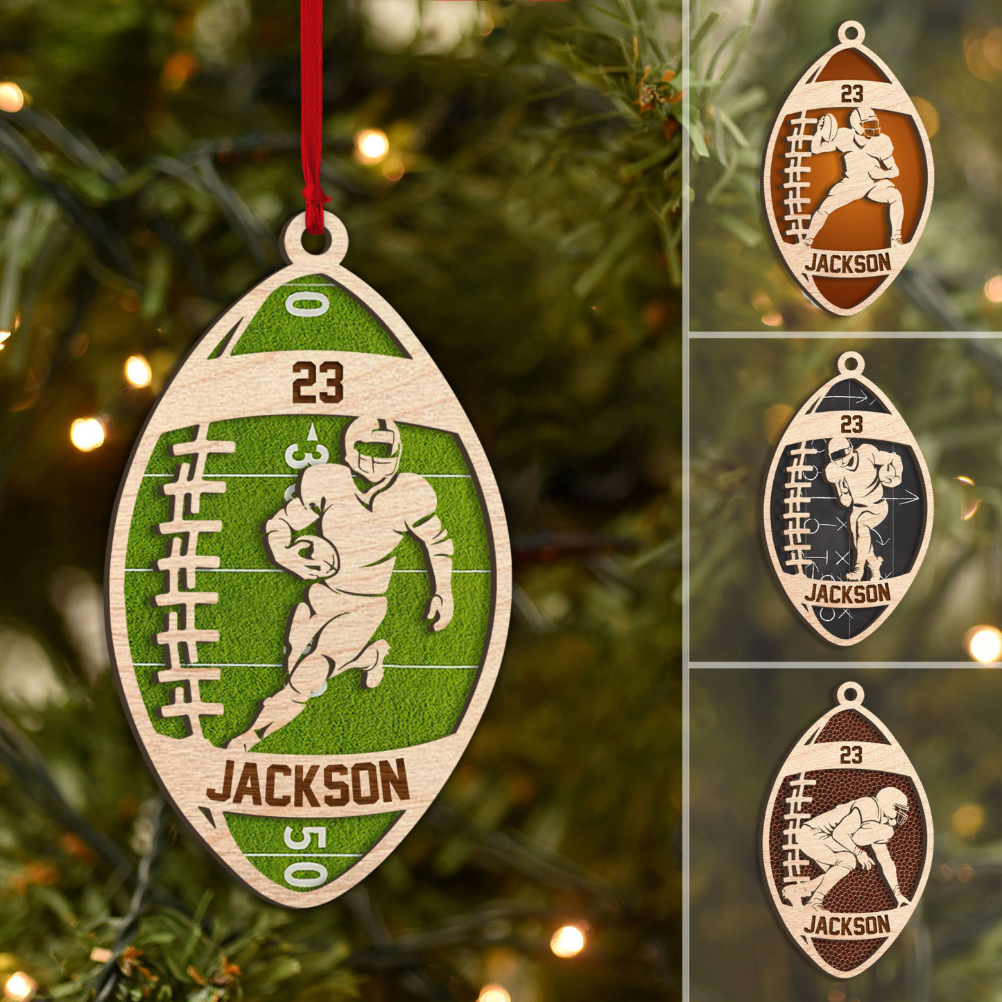 Personalized Football American  Wood Ornament, Custom Football Player Christmas Tree Ornament