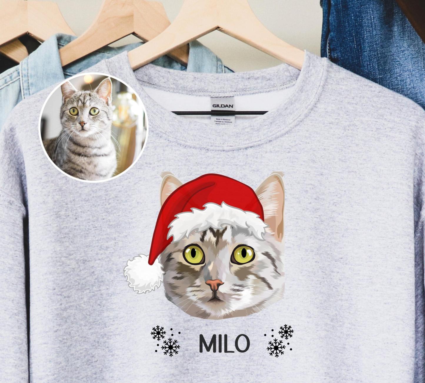 Personalized Pet Sweater Using Pet Photo + Name Custom Hand Drawn Dog Face Christmas Sweatshirt