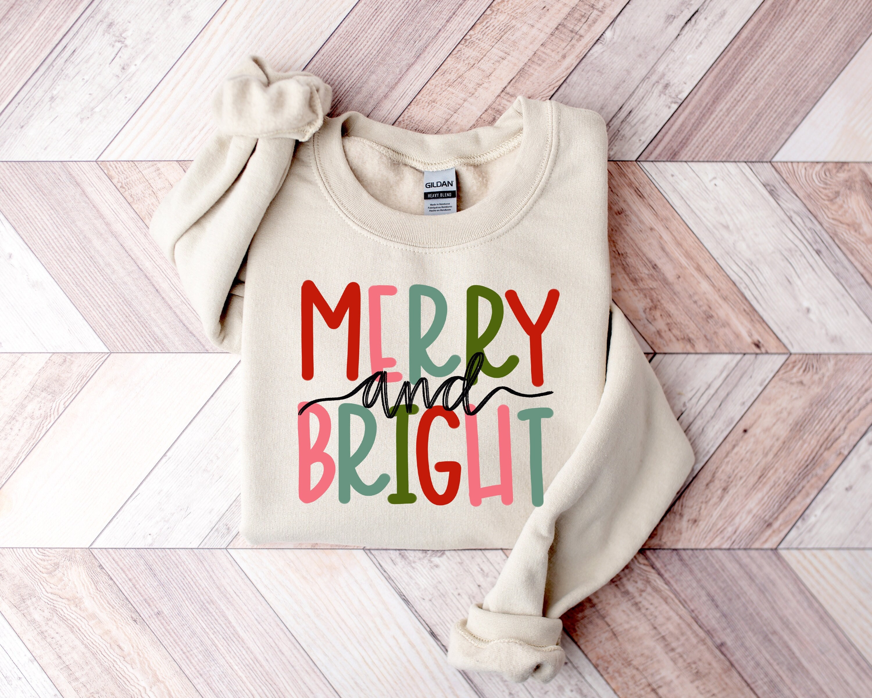 Custom Christmas Sweatshirt, Family Christmas Sweatshirt,Merry and Bright Sweatshirt