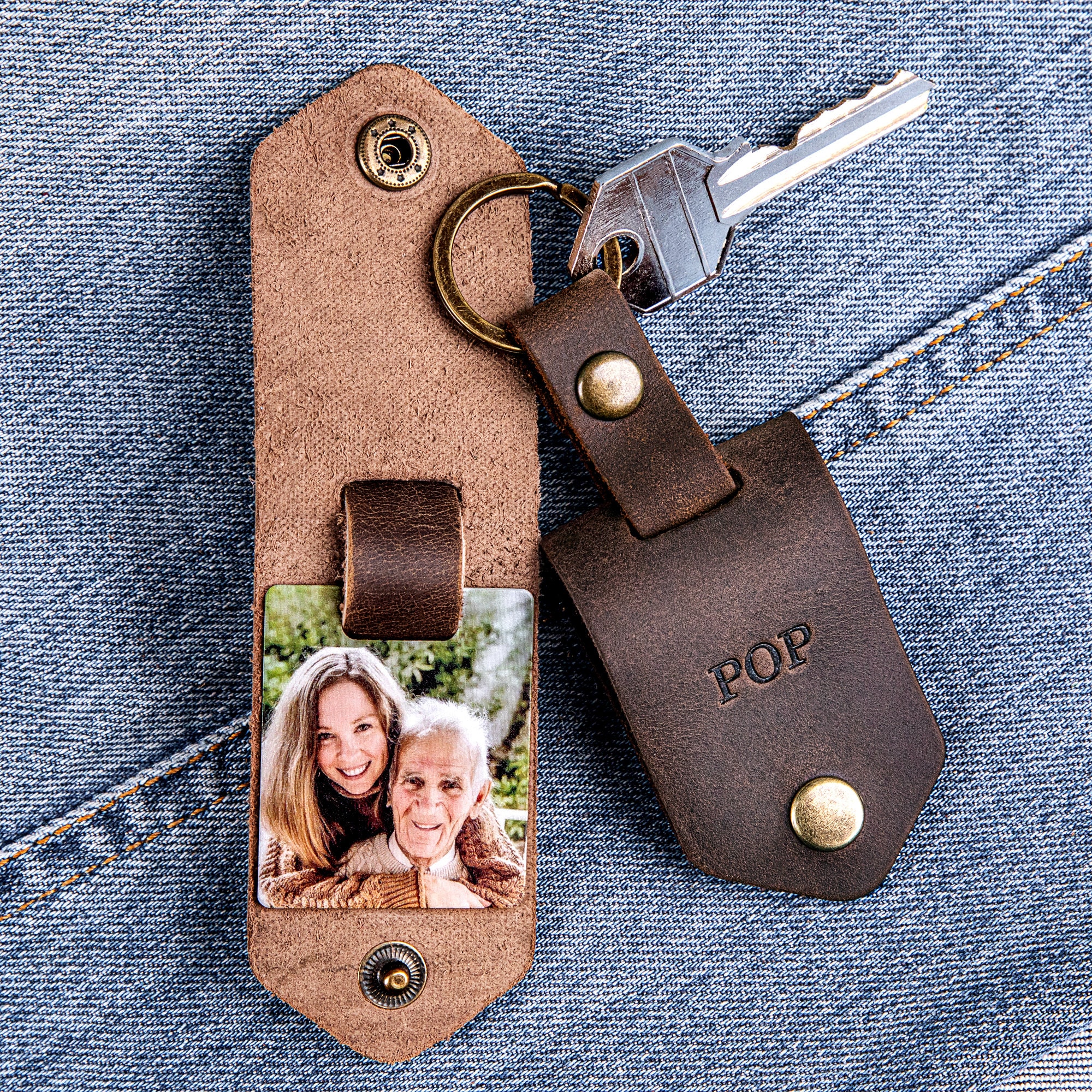 Papa gifts, Grandpa photo keychain, leather keychain for granddad, grandparents gifts, keychain with photo, personalized papa keychain