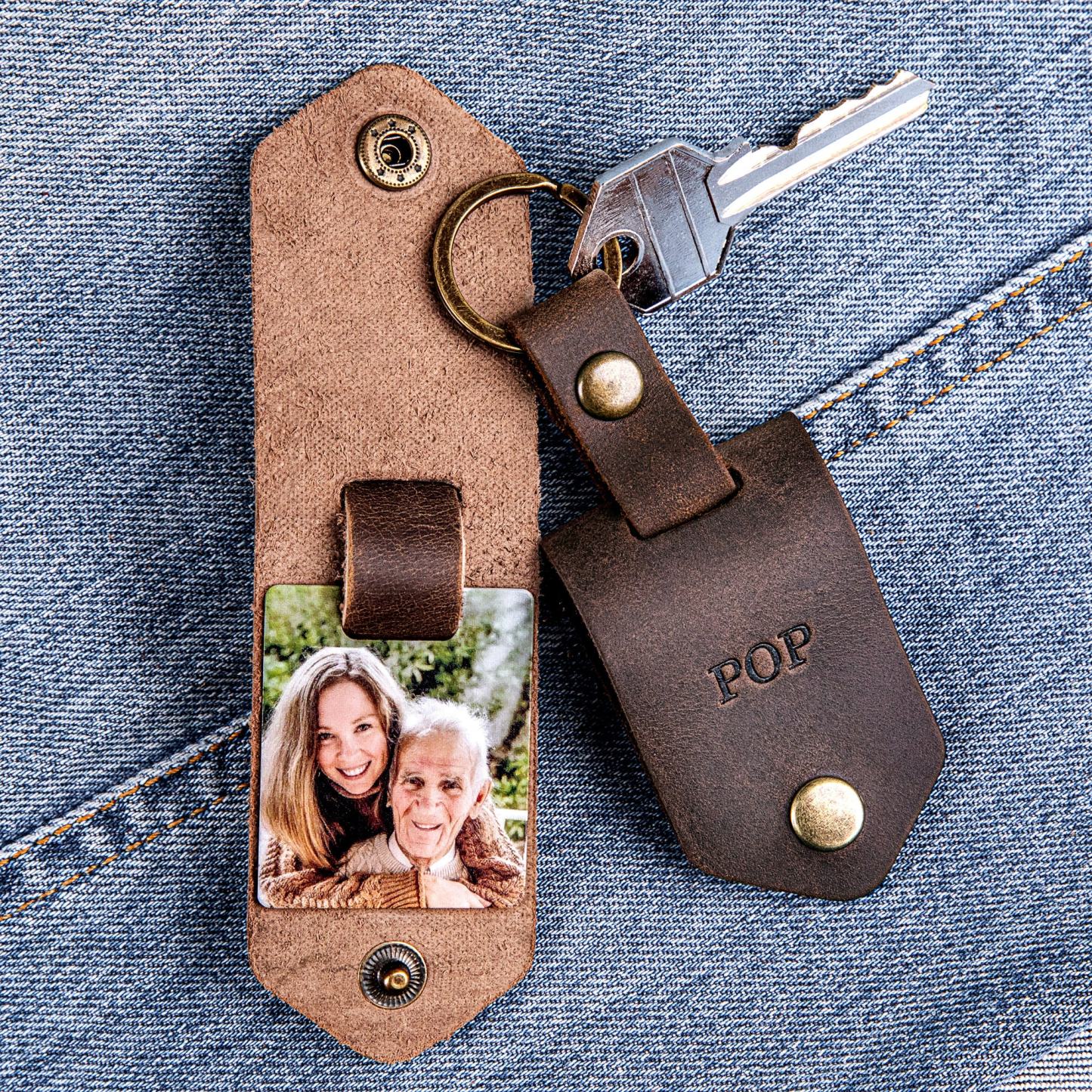 Papa gifts, Grandpa photo keychain, leather keychain for granddad, grandparents gifts, keychain with photo, personalized papa keychain