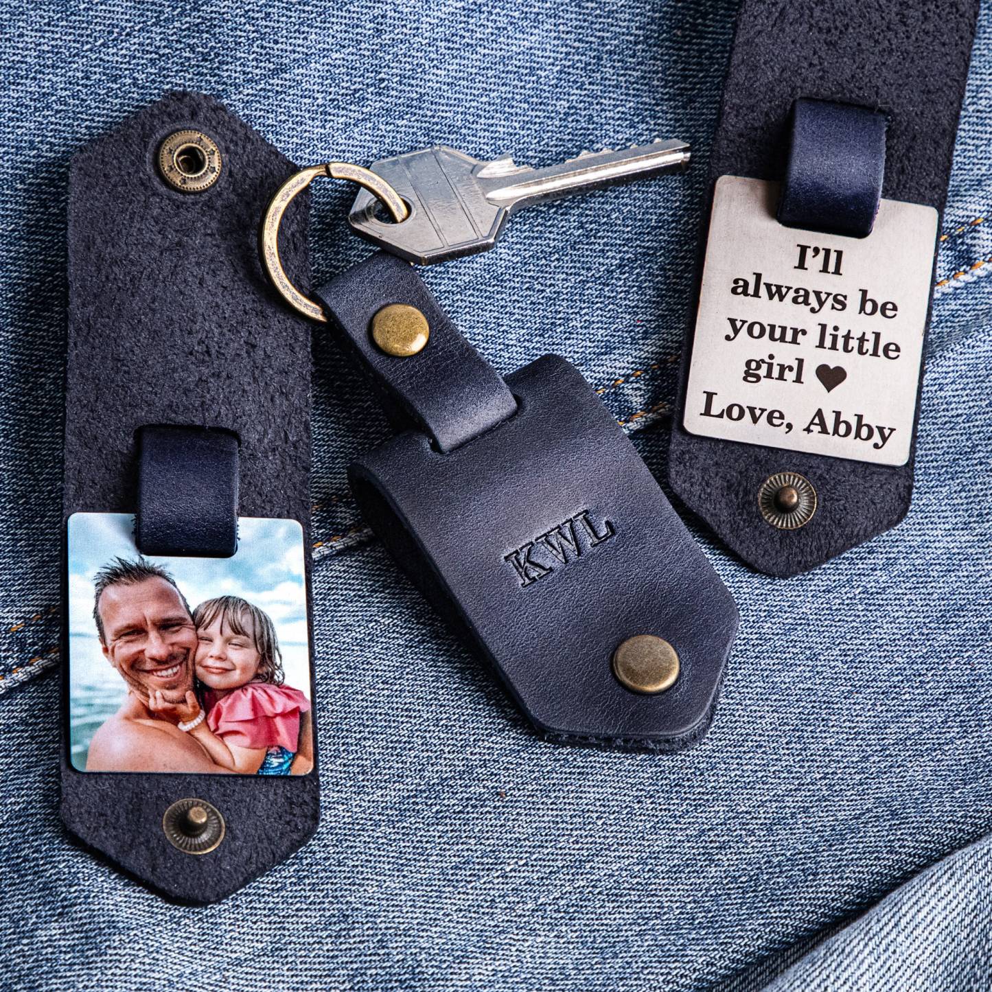 Leather Keychain with Family Photo | Personalized Gift for Dad | Fathers Day Photo Gift