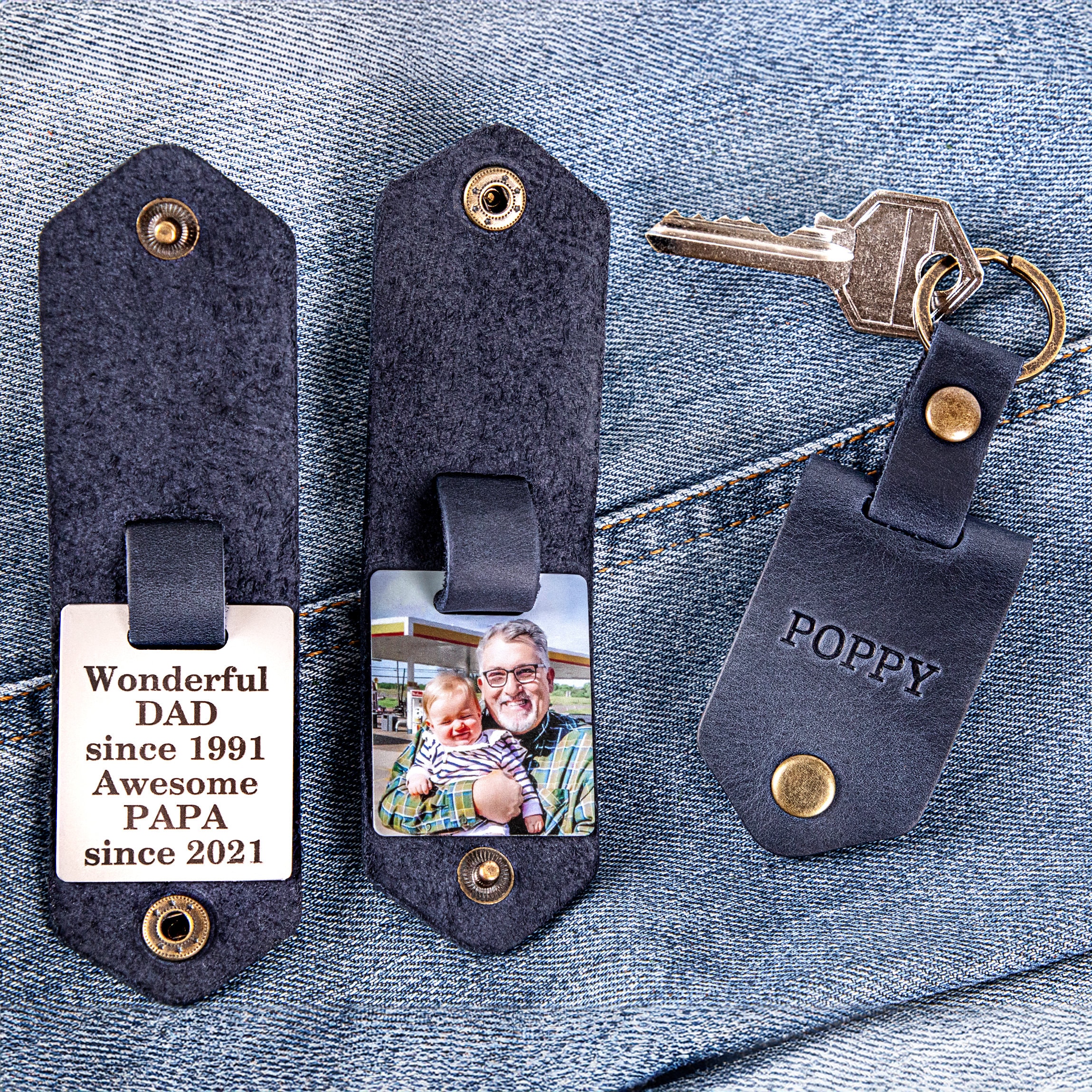 Papa gifts, Grandpa photo keychain, leather keychain for granddad, grandparents gifts, keychain with photo, personalized papa keychain