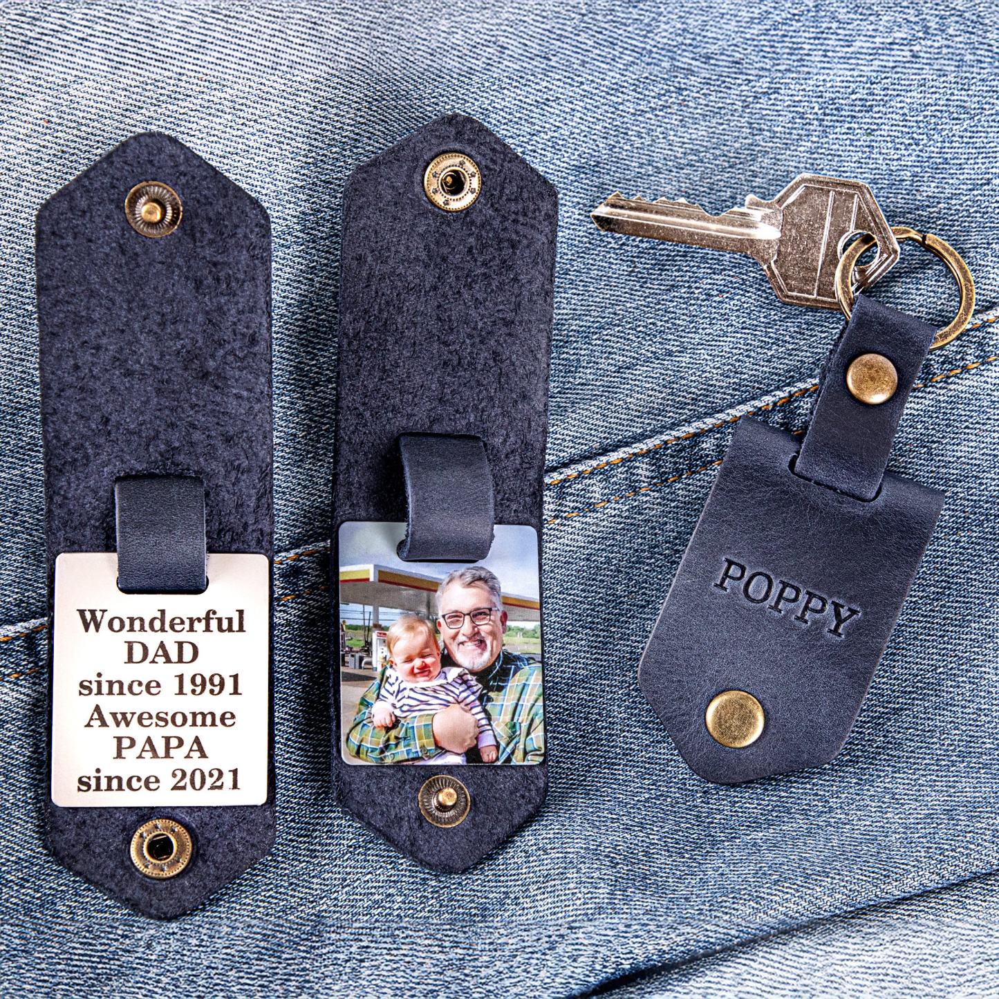 Papa gifts, Grandpa photo keychain, leather keychain for granddad, grandparents gifts, keychain with photo, personalized papa keychain