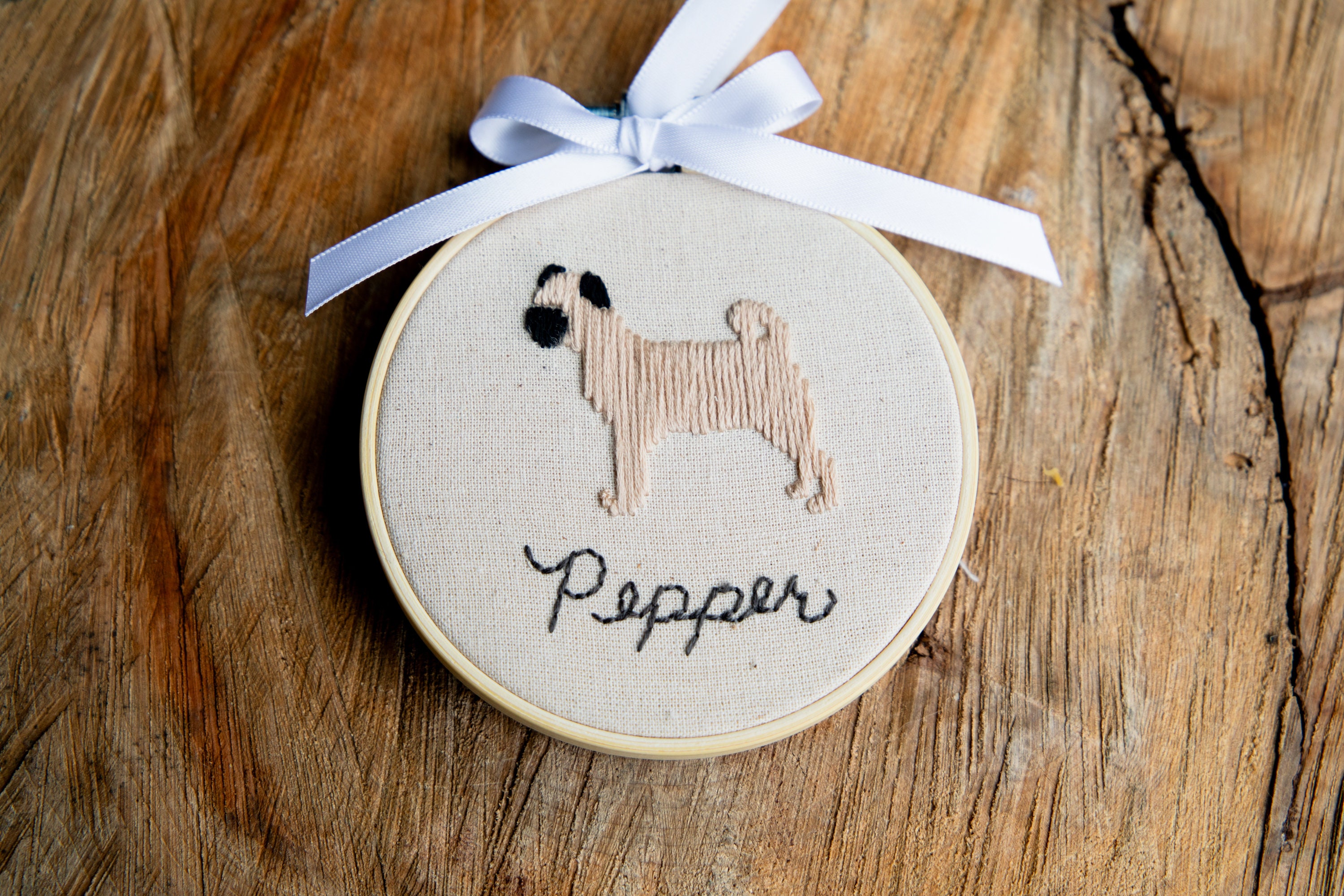 Pet Silhouette Ornament | Personalized Embroidery Hoop Christmas Ornament | Pet Owner Gift For Holidays