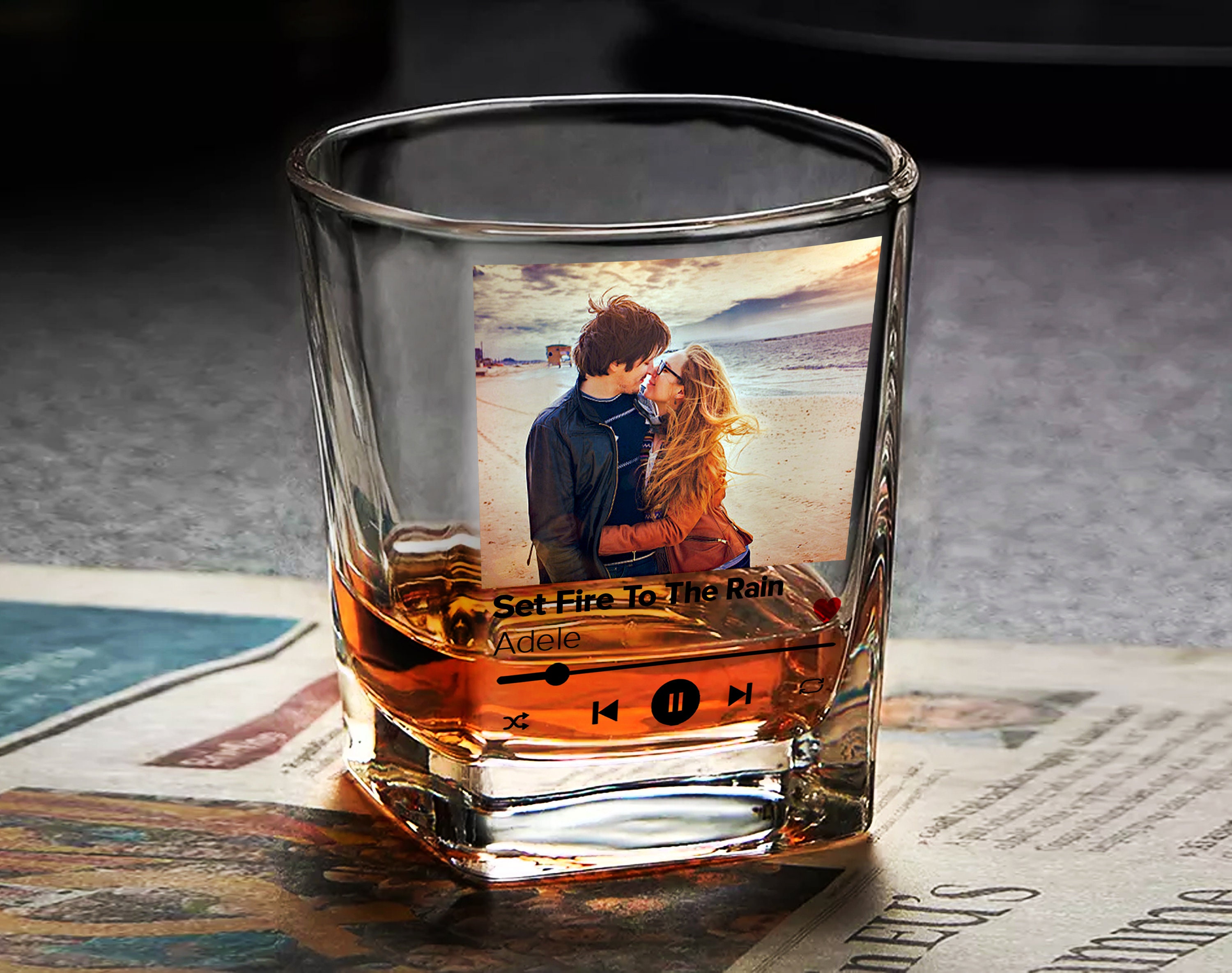 Custom Photo Song Whiskey Glass, Personalized Picture Music Tumbler, Custom Album Cover