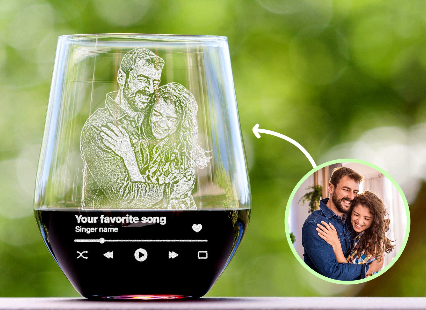 Custom Photo Valentines Day Wine Glass - Engraved Favorite Music Song Glass Gifts