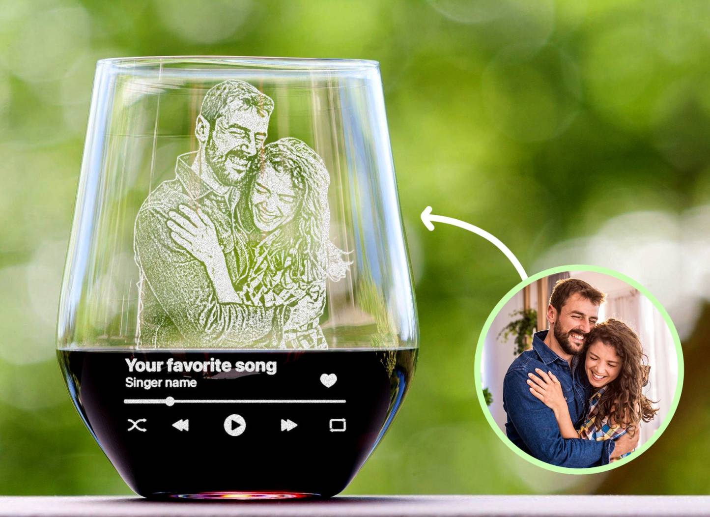Custom Photo Valentines Day Wine Glass - Engraved Favorite Music Song Glass Gifts