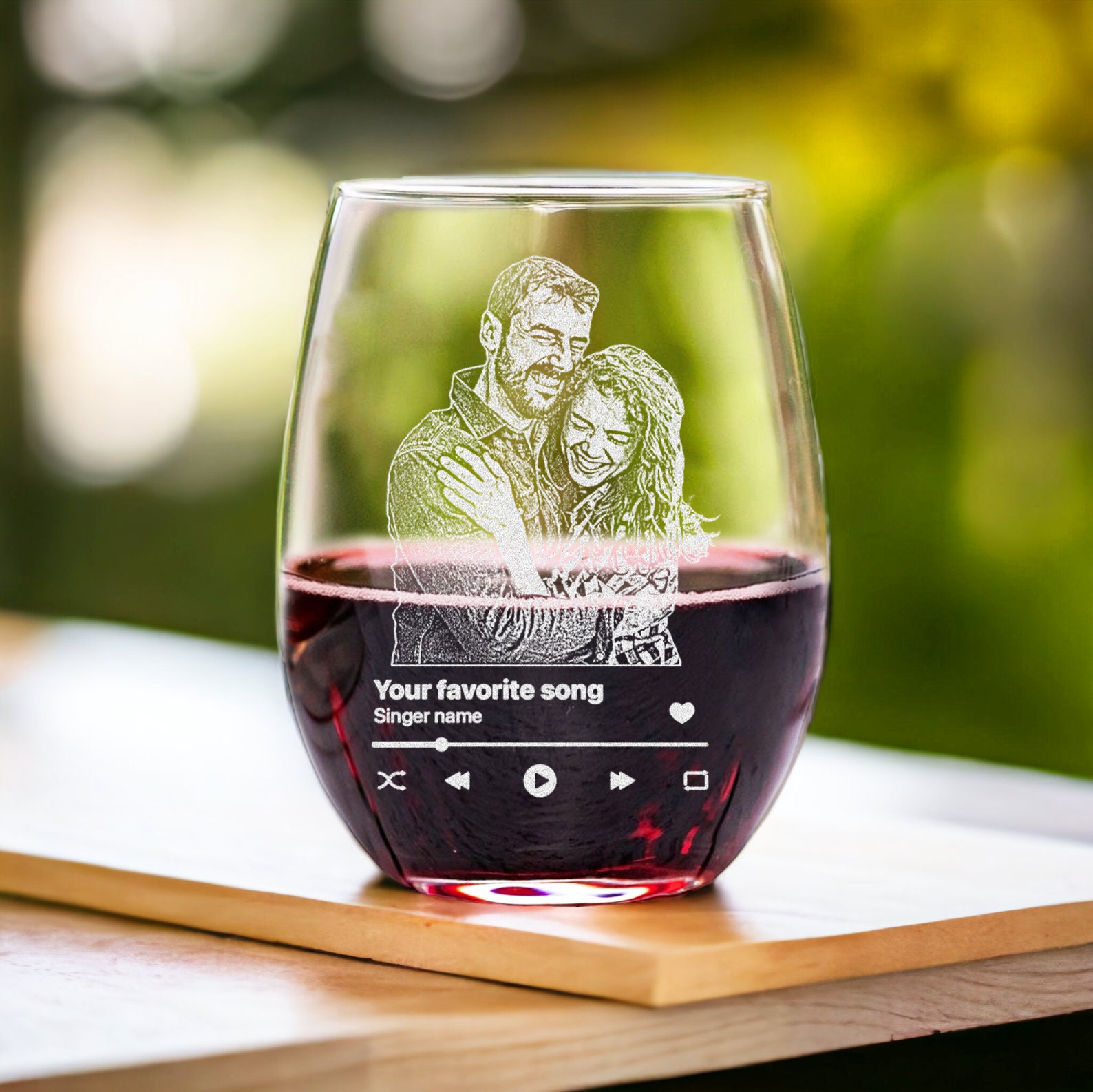Custom Photo Valentines Day Wine Glass - Engraved Favorite Music Song Glass Gifts