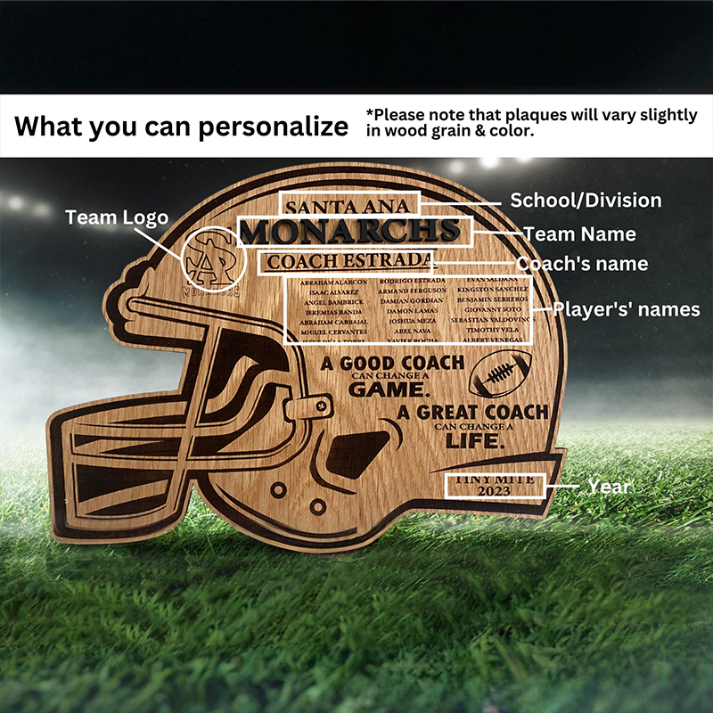 Custom Football Coach Gift Plaque with Coach and Players Names, Thank you Gift