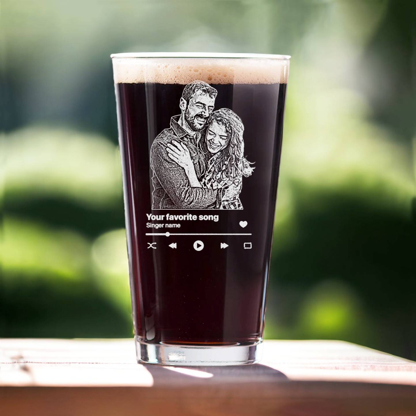 Custom Photo Valentines Day Pint Glass - Engraved Favorite Music Song Beer Glass