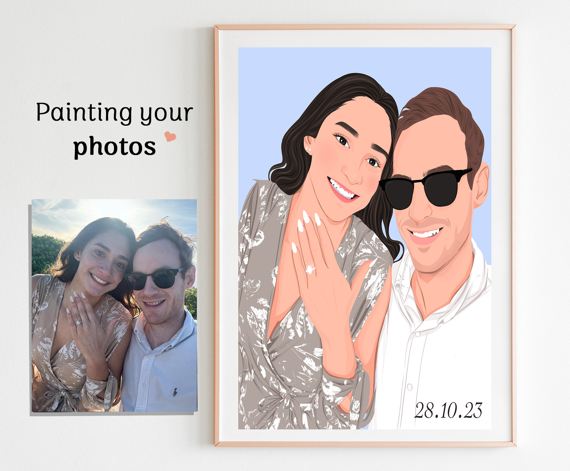 Custom Couple Portrait - Gift For Couple,Family