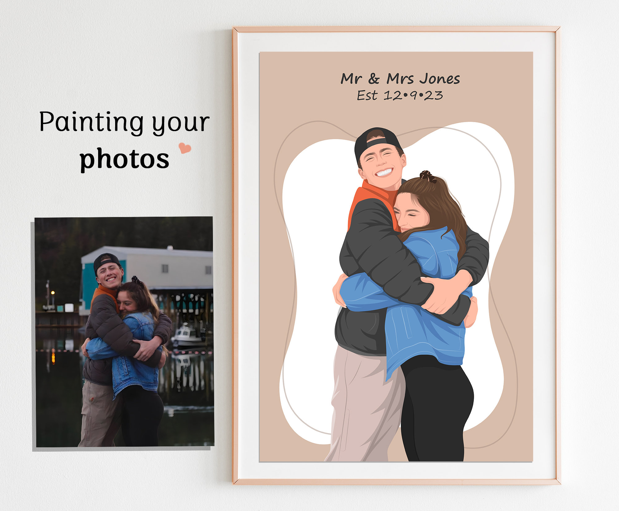 Custom Couple Portrait - Gift For Couple,Family