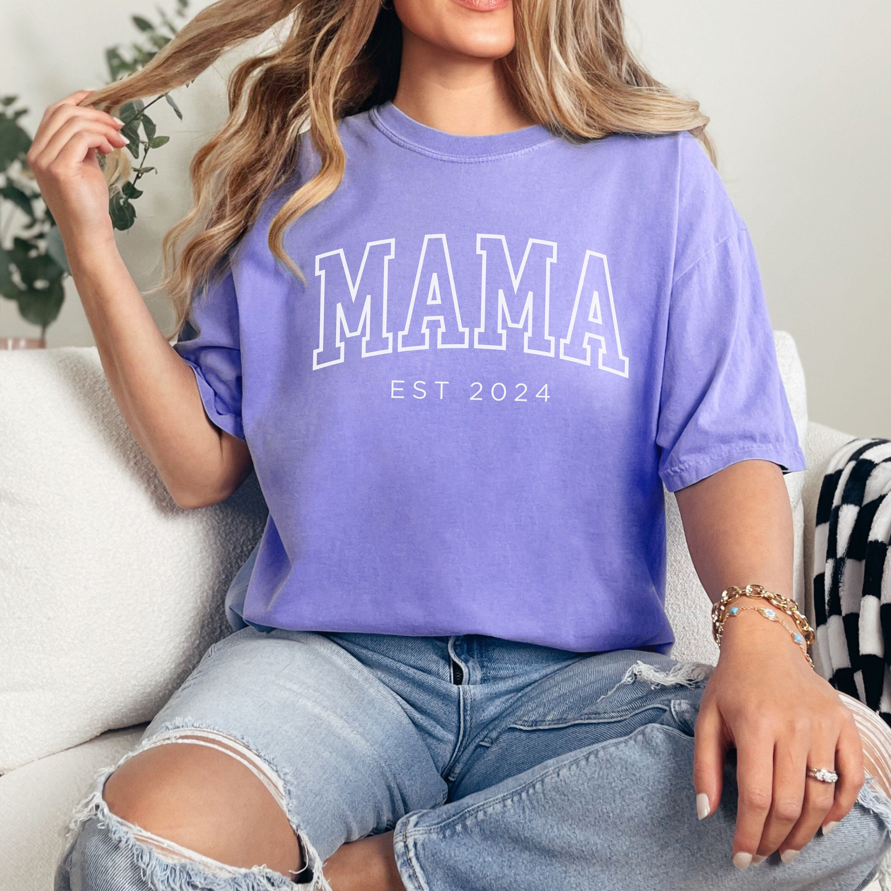 Custom Mama Shirt, Mama Est 2024 Shirt, Comfort Colors Mom Shirt, Gift for Mom, Cool Mom, Pregnancy Announcement, Mother's Day, New Mom Gift