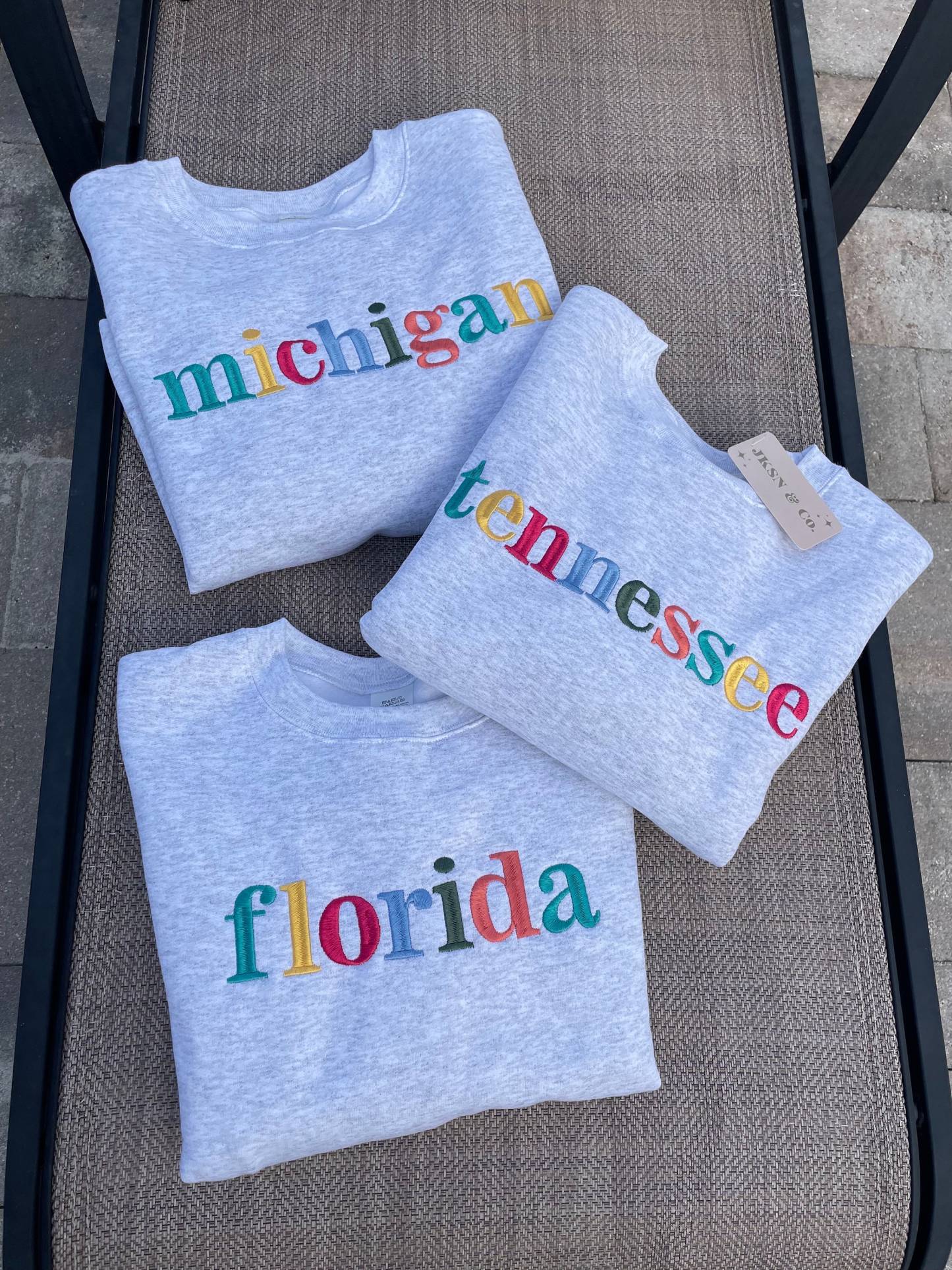 Multicolor Embroidered State Sweatshirt