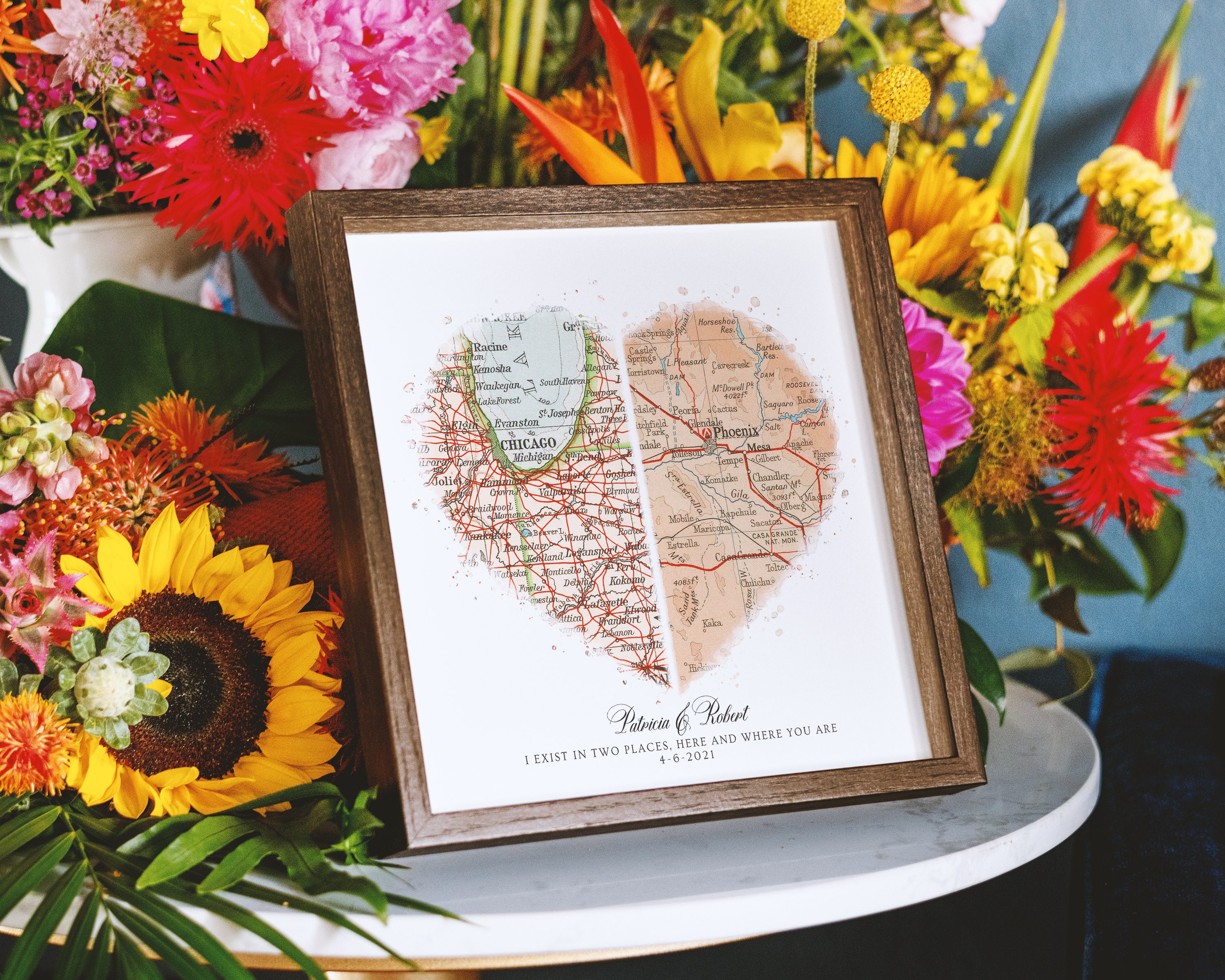 Personalized Heart Shaped Map for Long Distance Relationships, Valentine's Day Gift for Him or Her, 1 Year Anniversary Gift for Boyfriend