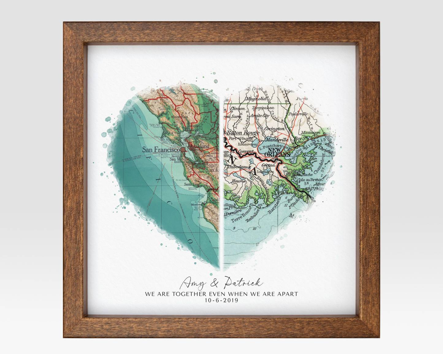 Personalized Heart Shaped Map for Long Distance Relationships, Valentine's Day Gift for Him or Her, 1 Year Anniversary Gift for Boyfriend