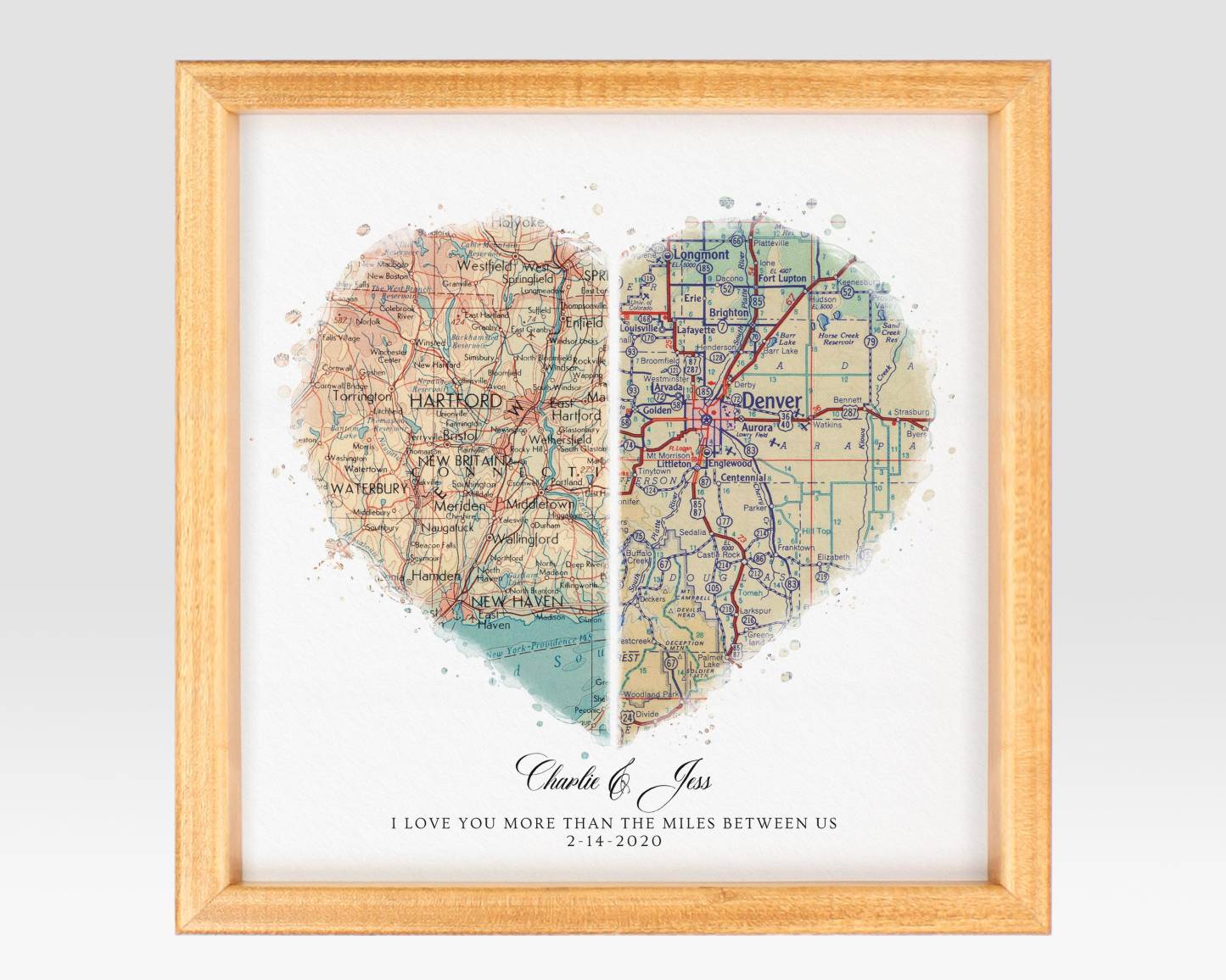 Personalized Heart Shaped Map for Long Distance Relationships, Valentine's Day Gift for Him or Her, 1 Year Anniversary Gift for Boyfriend