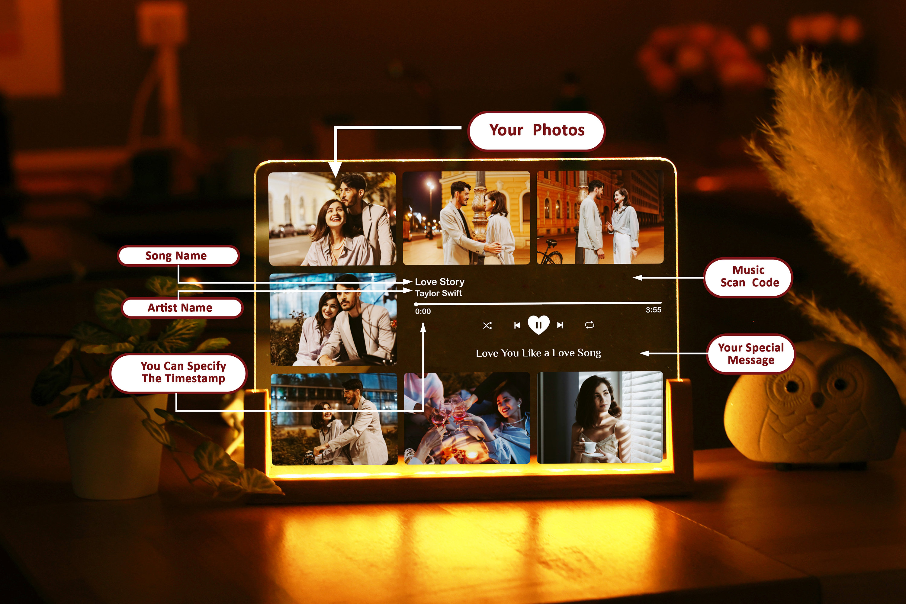 Personalized Song Night Light-Couple Gifts with Photo