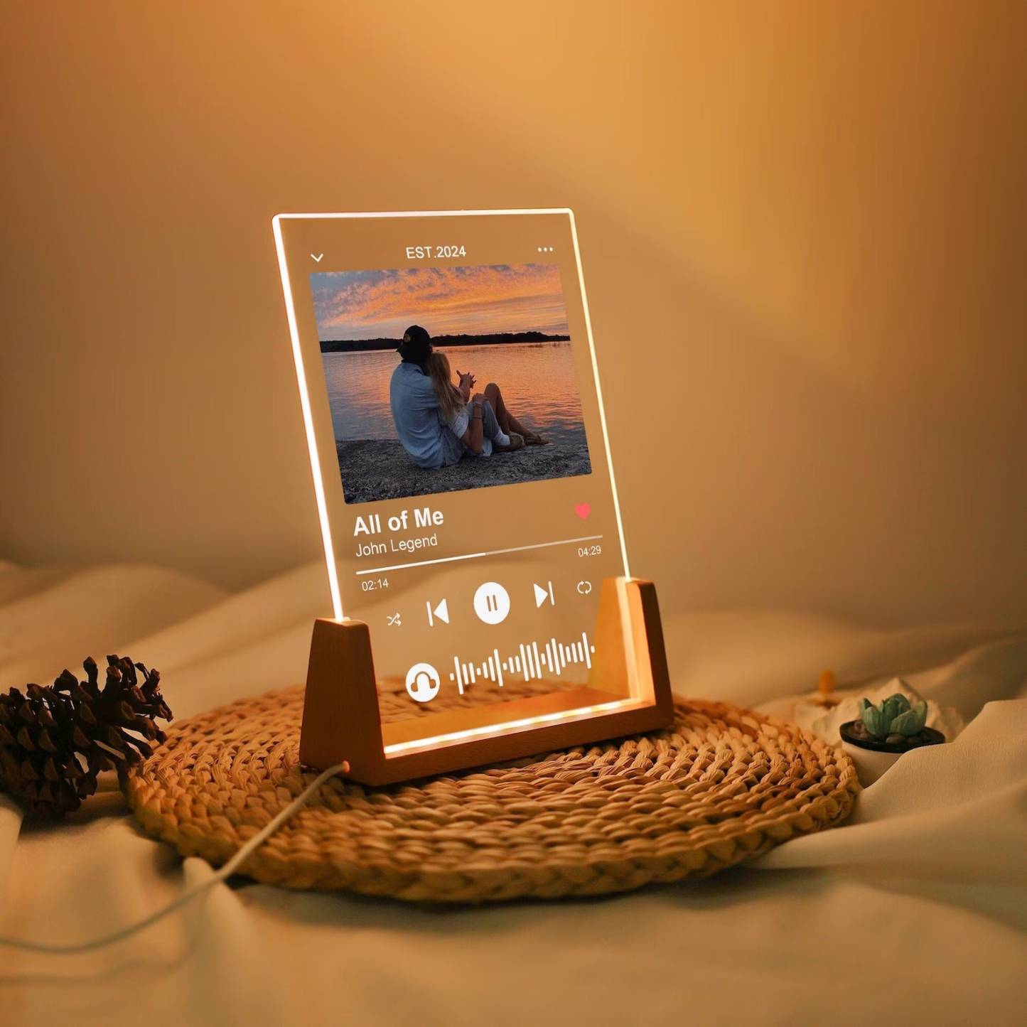 Music Photo Name Night Light, Custom Photo Music Plaque