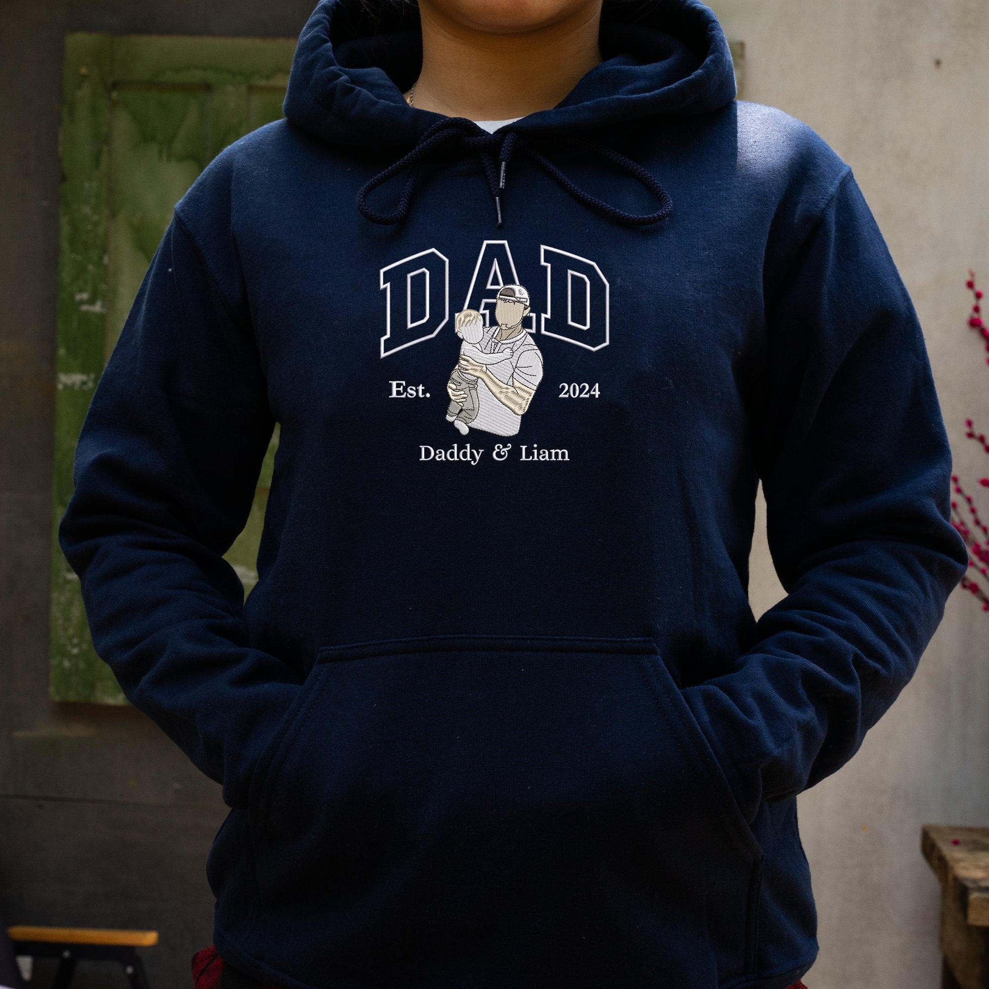 Custom Portrait from Photo Sweatshirt, Embroidered Dad Sweatshirt, Personalized Portrait Hoodie, Father's Day Tshirt, Gift for Husband