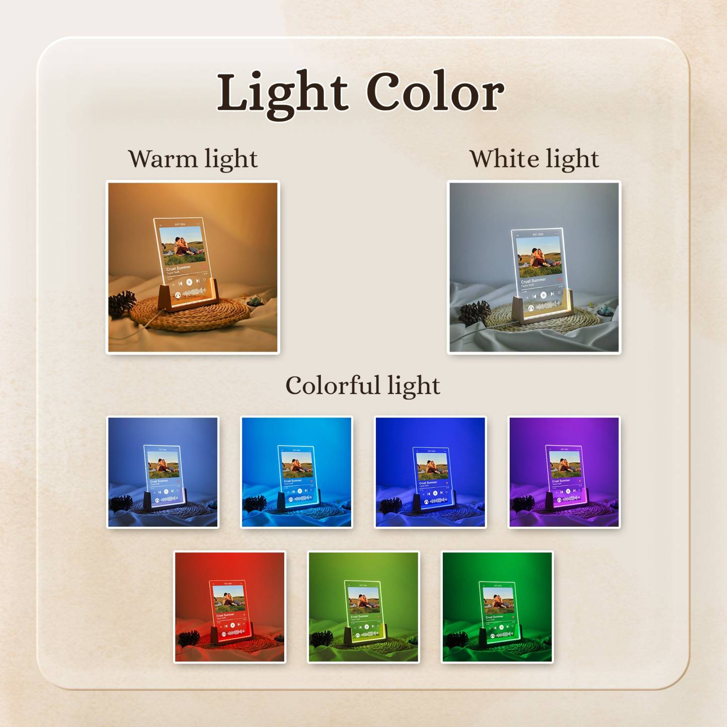 Music Photo Name Night Light, Custom Photo Music Plaque