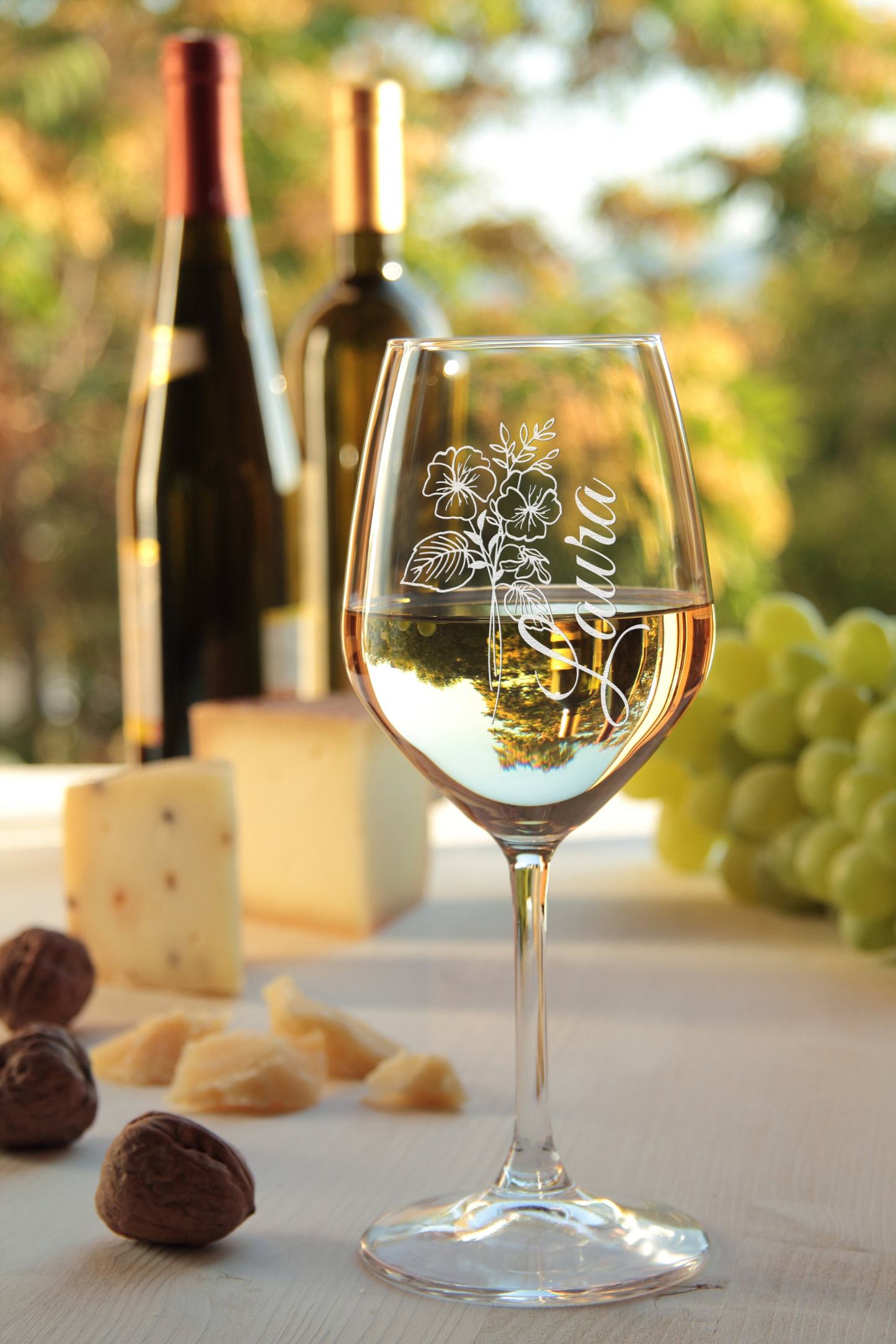 Personalized Birth Flower Glasses,Engraved Wine Glasses