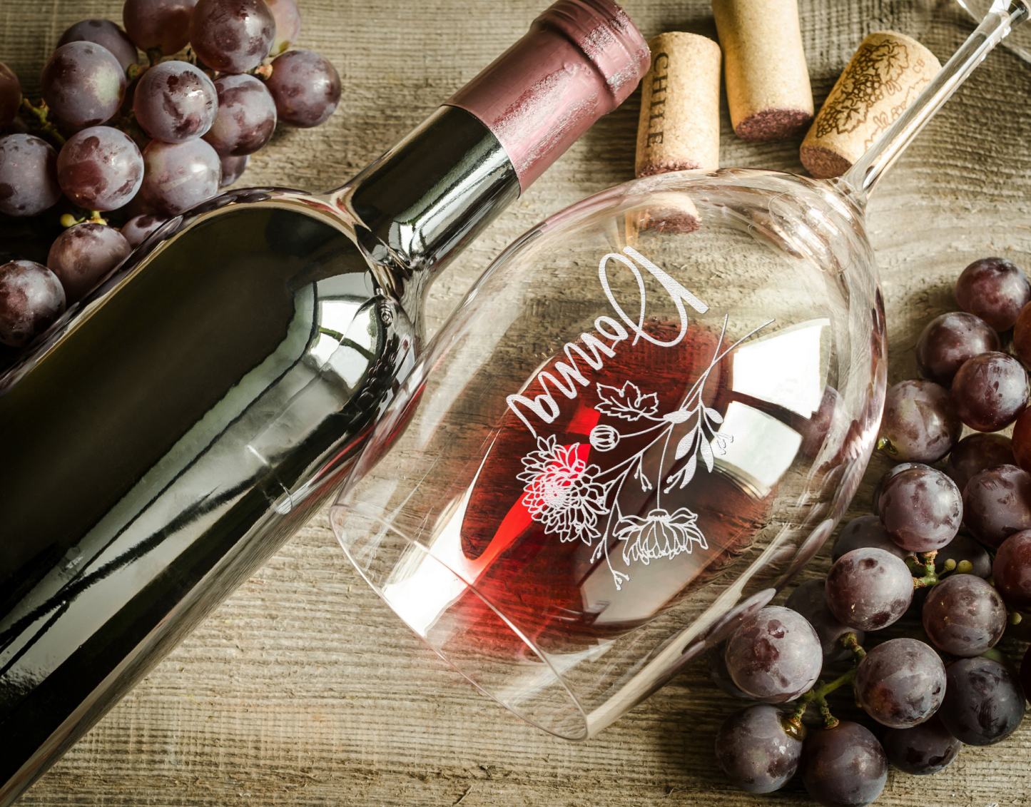 Personalized Birth Flower Glasses,Engraved Wine Glasses