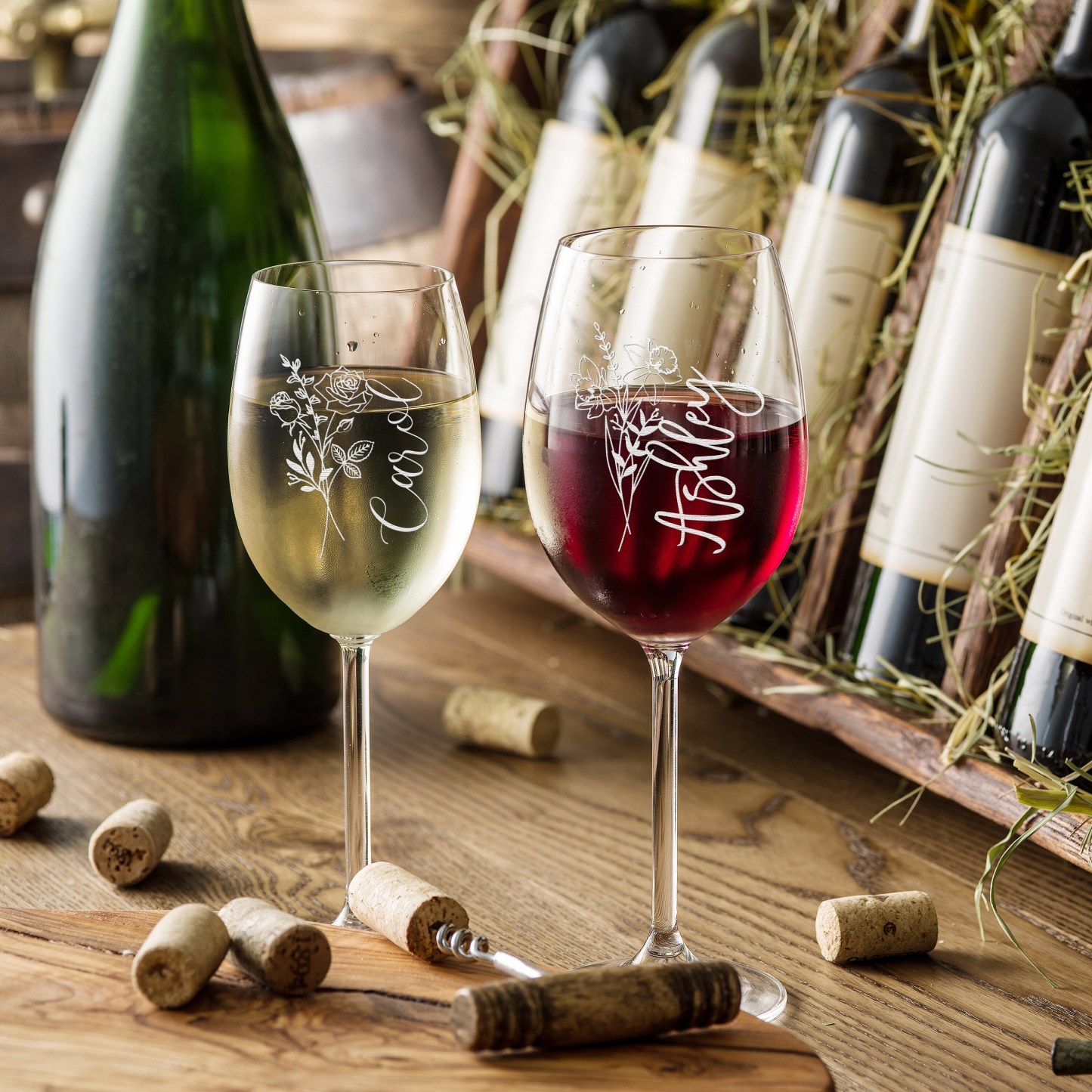 Personalized Birth Flower Glasses,Engraved Wine Glasses