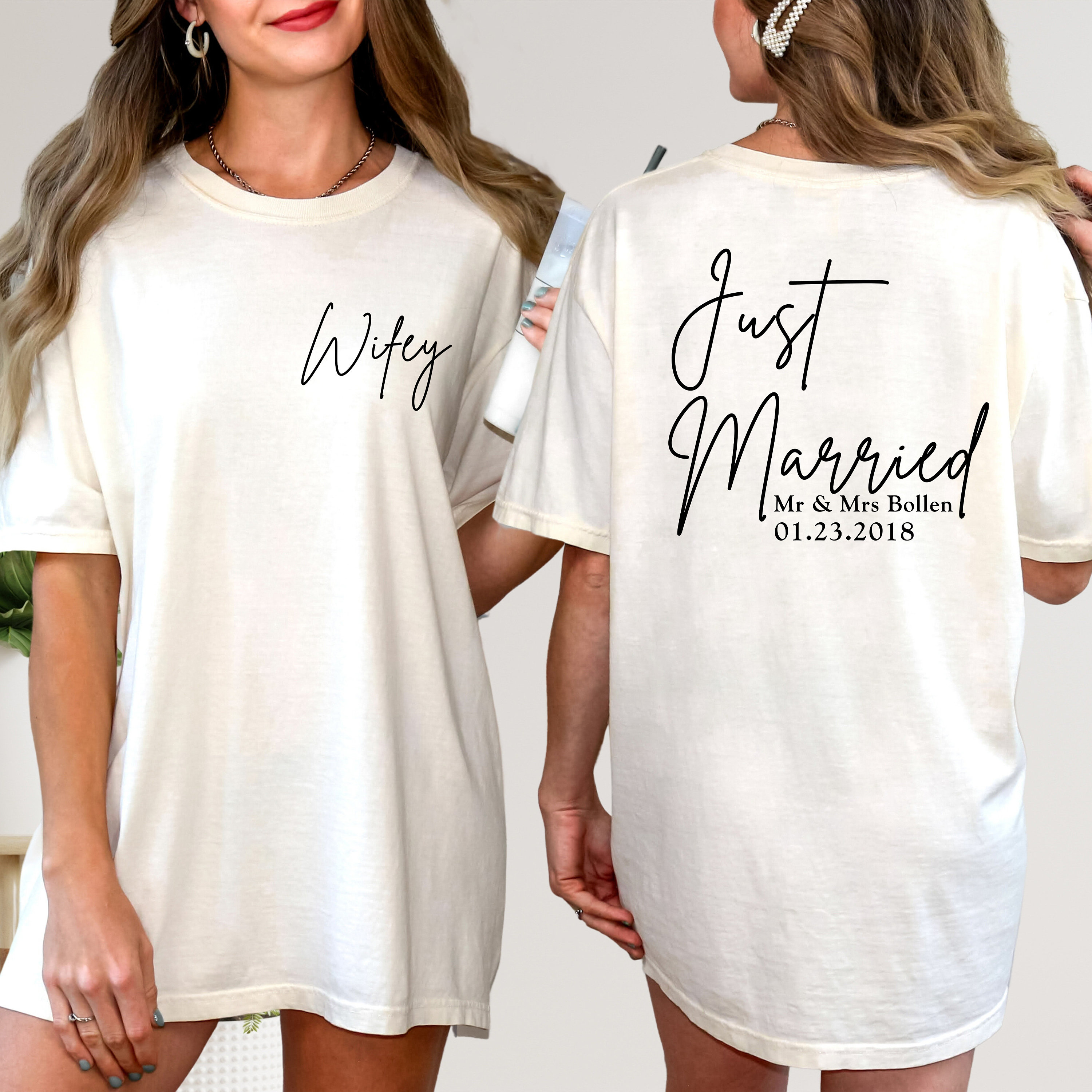 Custom T-Shirt, Back And Front Printed Just Married T-Shirt, Custom Honeymoon Shirt, Mr and Mrs Honeymoon Gift, Wedding Tees