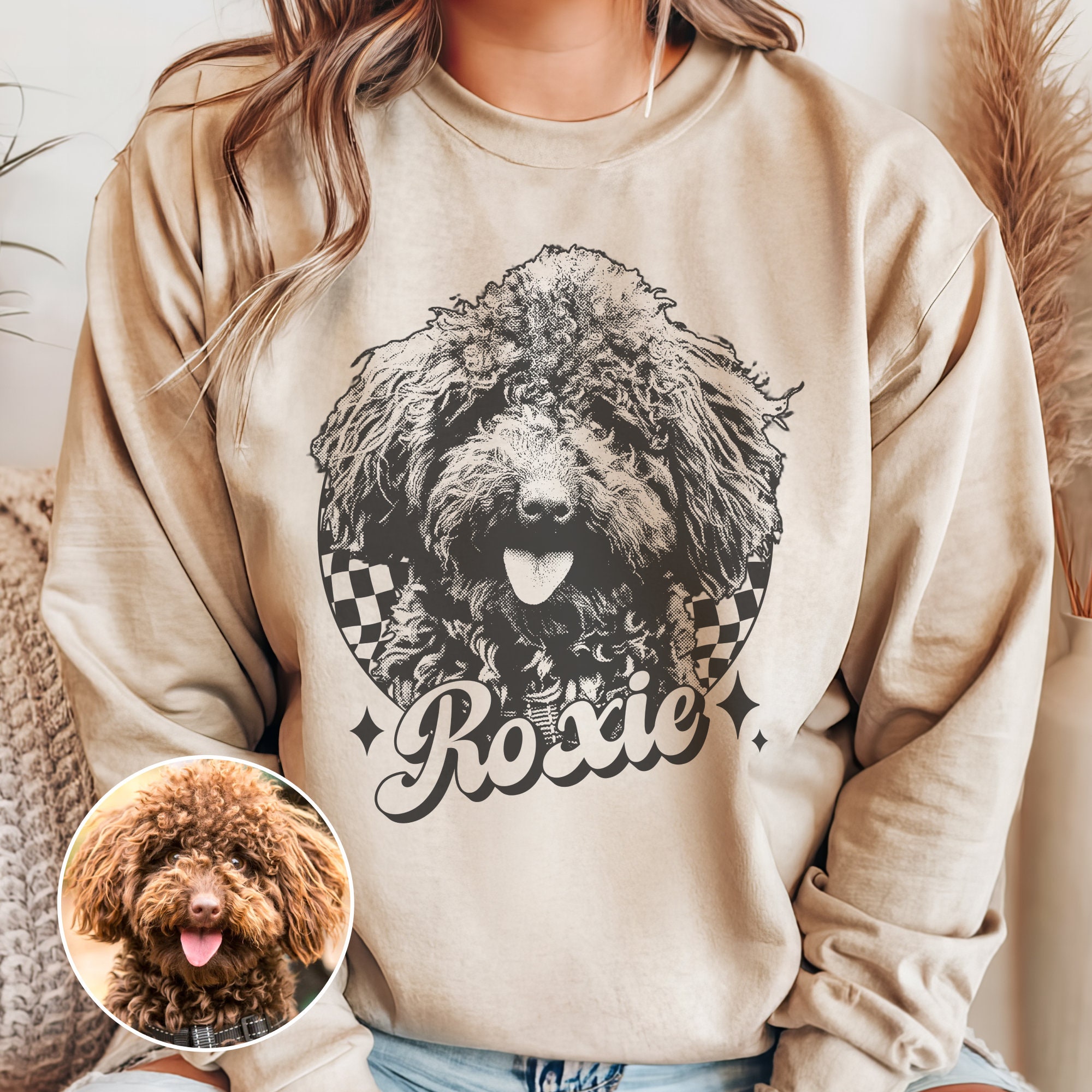 Personalized Vintage Pet Sweatshirt: Custom Pet Photo & Name for Pet Lovers