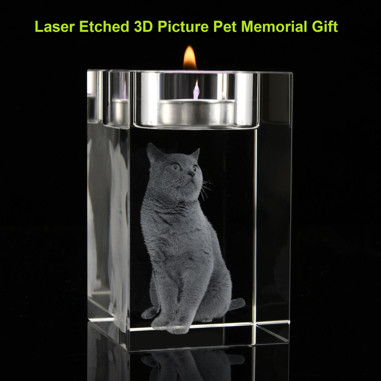 Custom 3D Pet Portrait Candle Holder,3D Engraved Crystal Photo