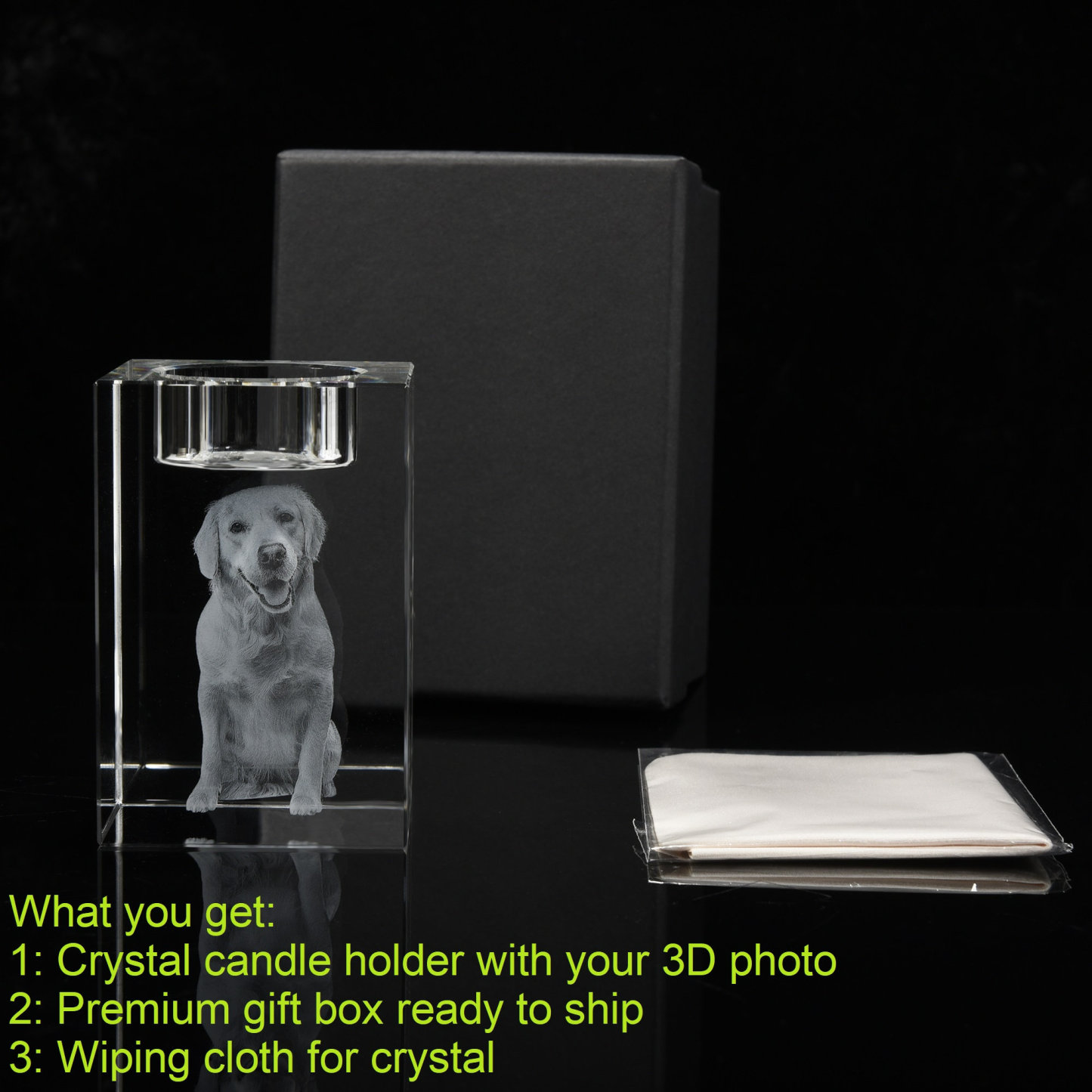 Custom 3D Pet Portrait Candle Holder,3D Engraved Crystal Photo