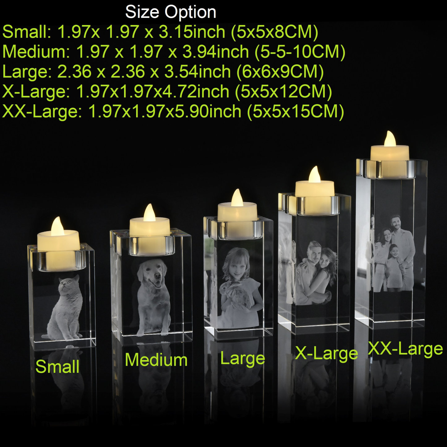 Custom 3D Pet Portrait Candle Holder,3D Engraved Crystal Photo
