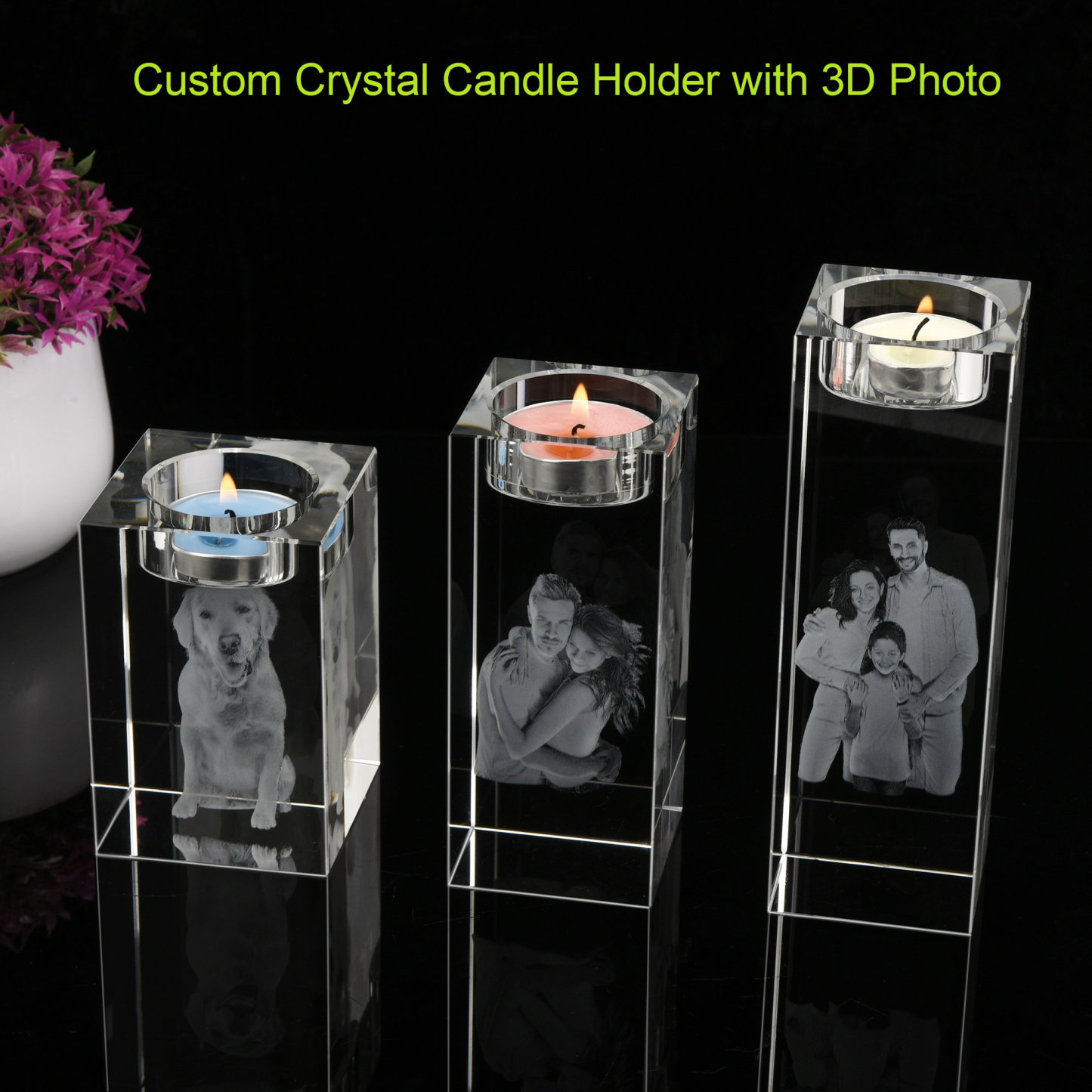 Custom 3D Pet Portrait Candle Holder,3D Engraved Crystal Photo