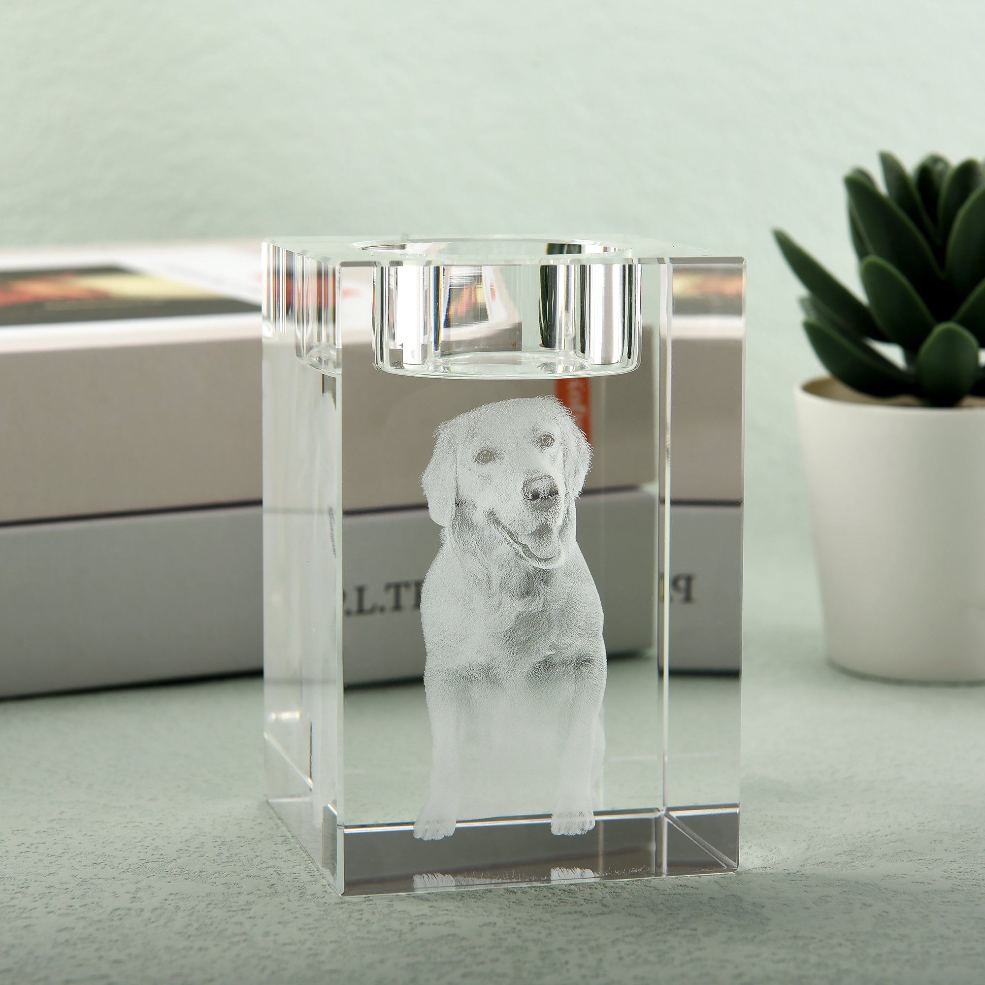 Custom 3D Pet Portrait Candle Holder,3D Engraved Crystal Photo