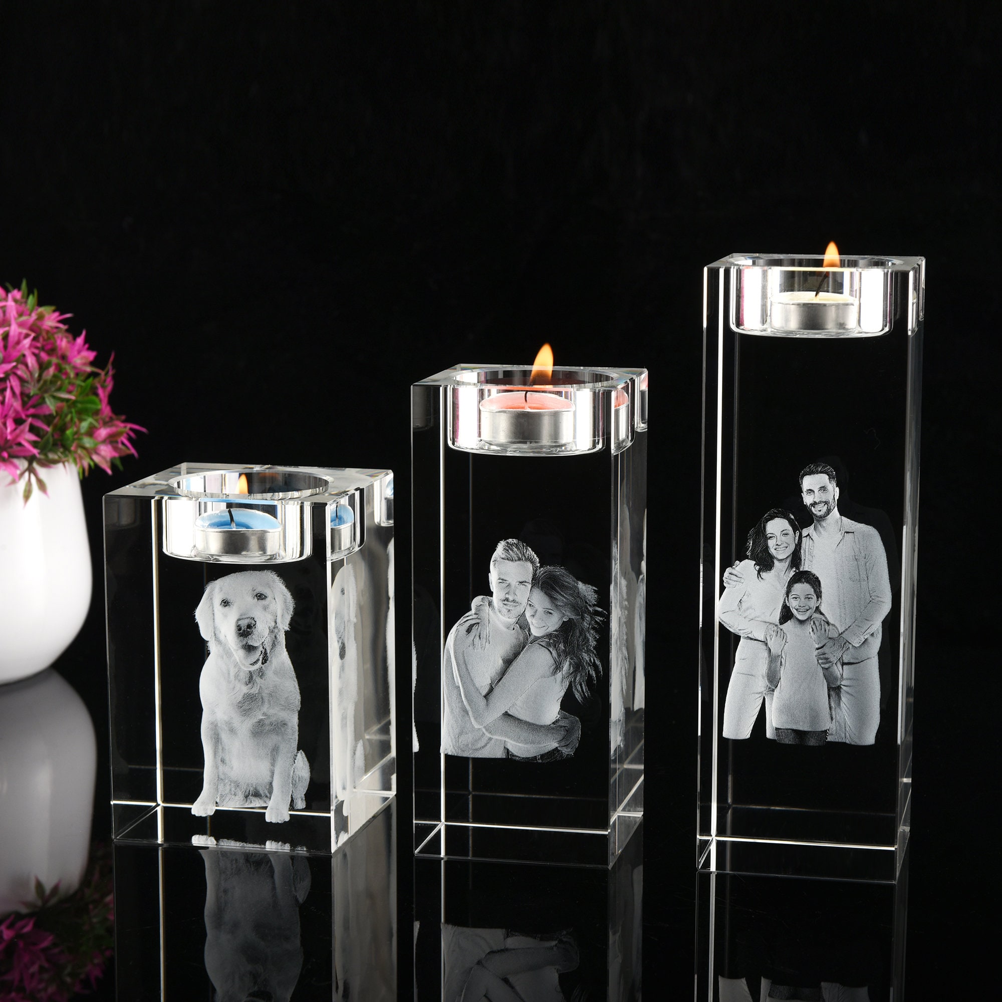 Custom 3D Pet Portrait Candle Holder,3D Engraved Crystal Photo